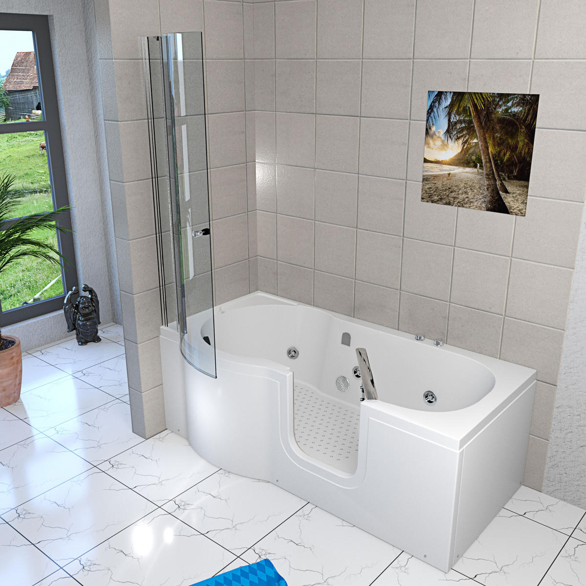 WHIRLPOOL-SENIORENDUSCHE S12D-WP-R Weiß - Weiß, Glas/Kunststoff (170/200/85cm) - AcquaVapore by Sandra Jentho