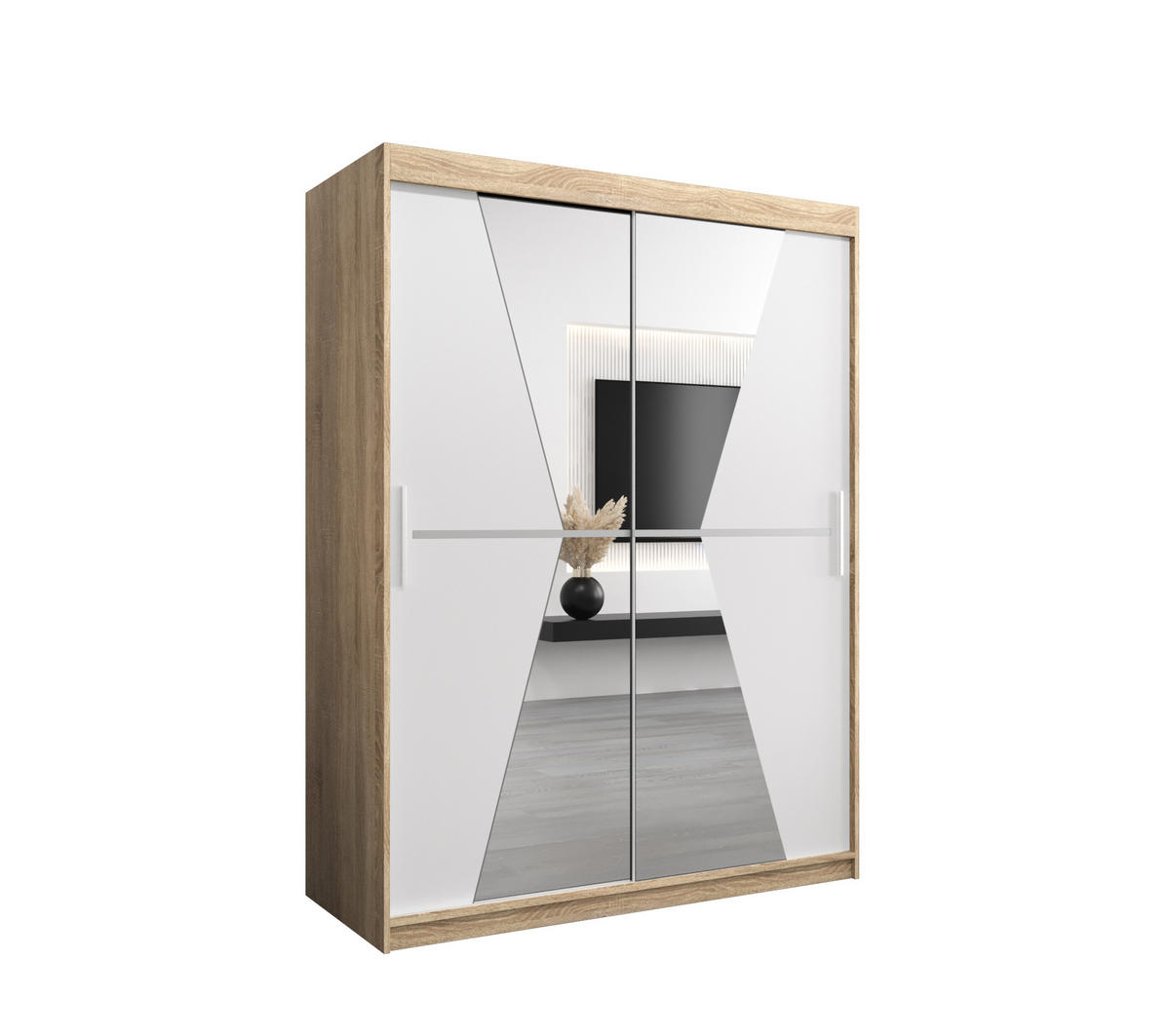 SCHWEBETÜRENSCHRANK 200/150/62 2-türig - Silberfarben/Weiß, Holz/Kunststoff (150/200/62cm) - Abiks Möbel