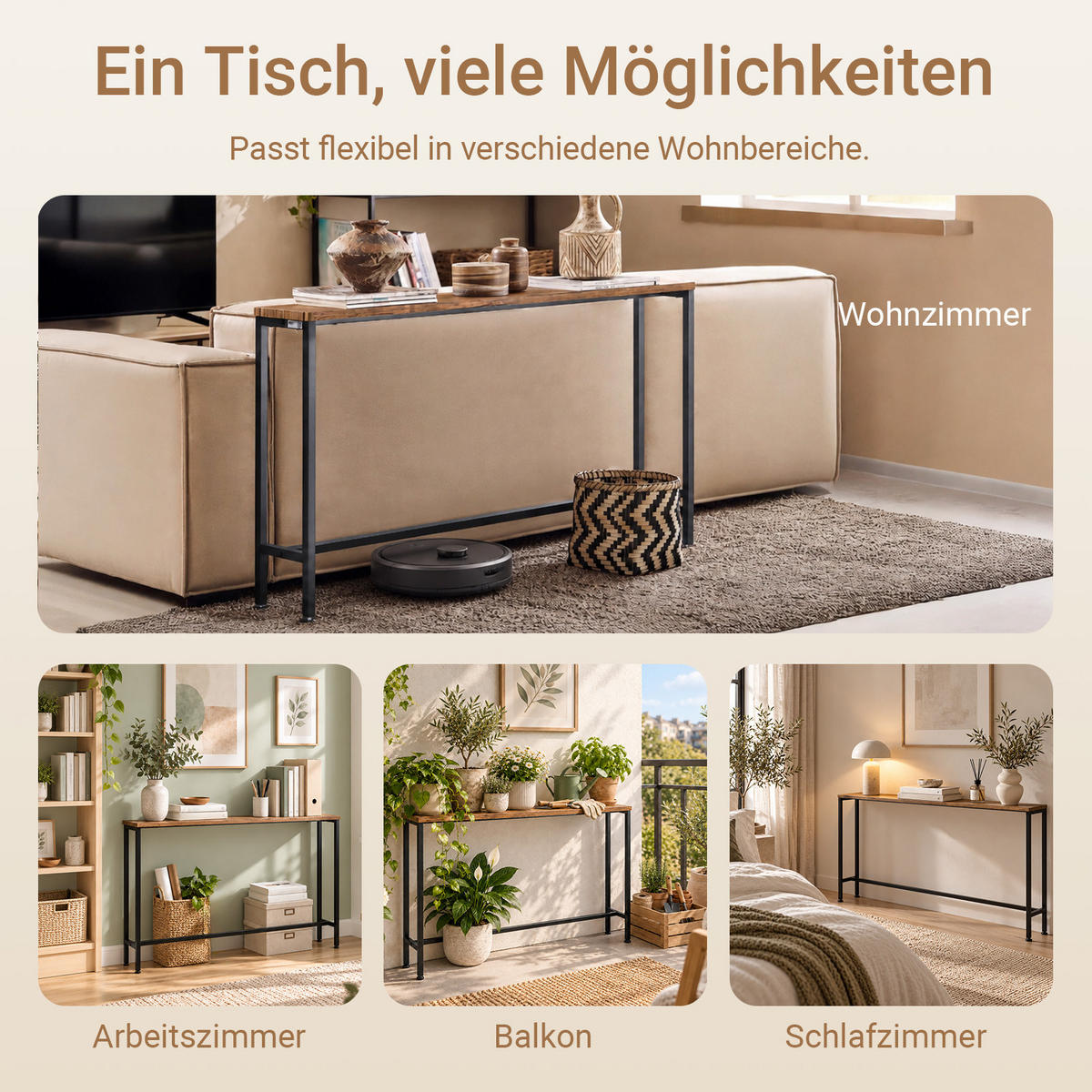 KONSOLENTISCH Vintage, Konsole für Flur und Diele - Braun, Holzwerkstoff/Metall (20/120/80cm) - SoBuy