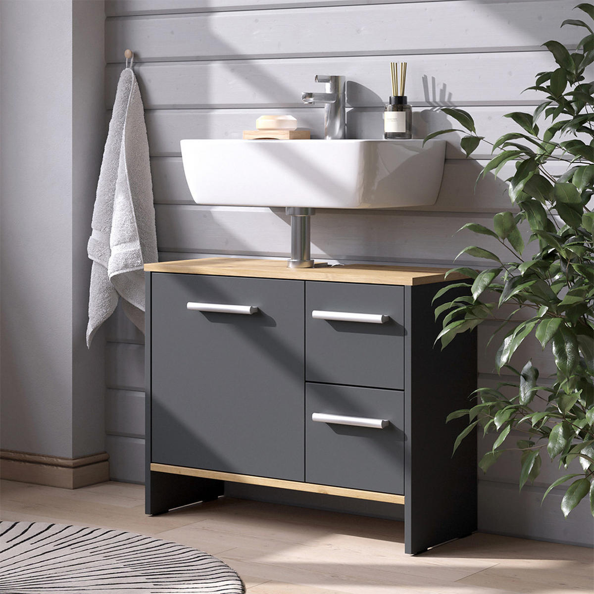 DOLNÍ SKŘÍŇKA POD DŘEZ Karli Antracit - medově dubová/antracitová, kompozitní dřevo (70.2/57/27.9cm) - Vicco