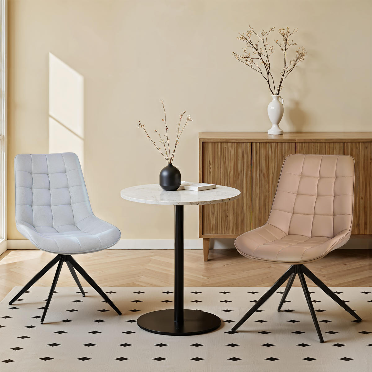 ESSZIMMERSTUHL-SET 4 Stück mit Drehfunktion aus Kunstleder(YZ4) - Hellbraun, Textil (53/85.5/62cm) - HOMAVO