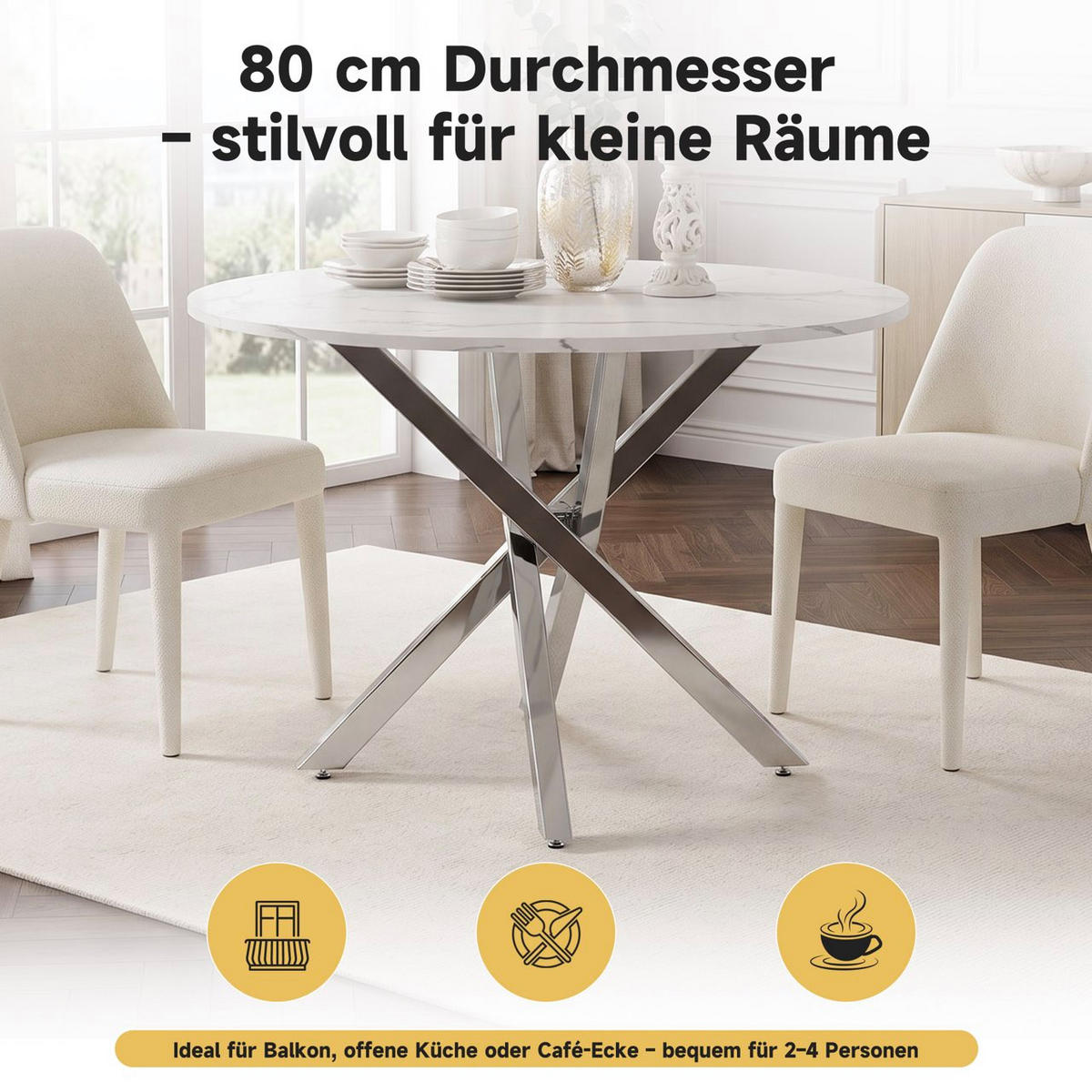 ESSTISCH 80/80/75 cm, Weiß/Silber - Silberfarben/Weiß, Holzwerkstoff (80/80/75cm)