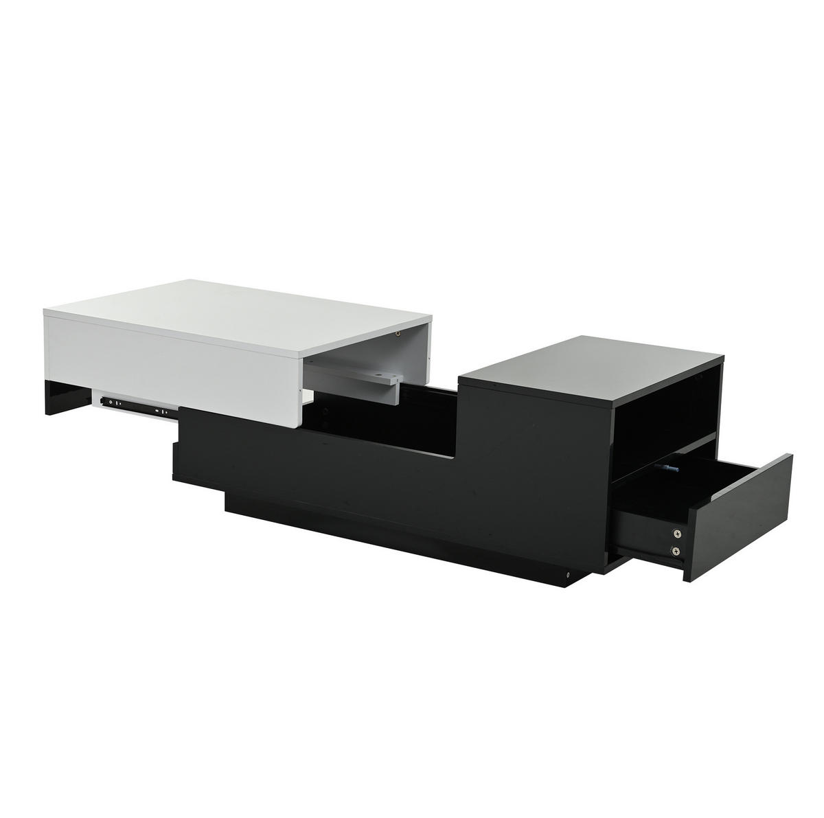 COUCHTISCH mit 2 Schubladen 100 x 50 x 38 cm Hochglanz Weiß/Schwarz - Weiß, Holzwerkstoff (100/50/38cm) - Meubliv