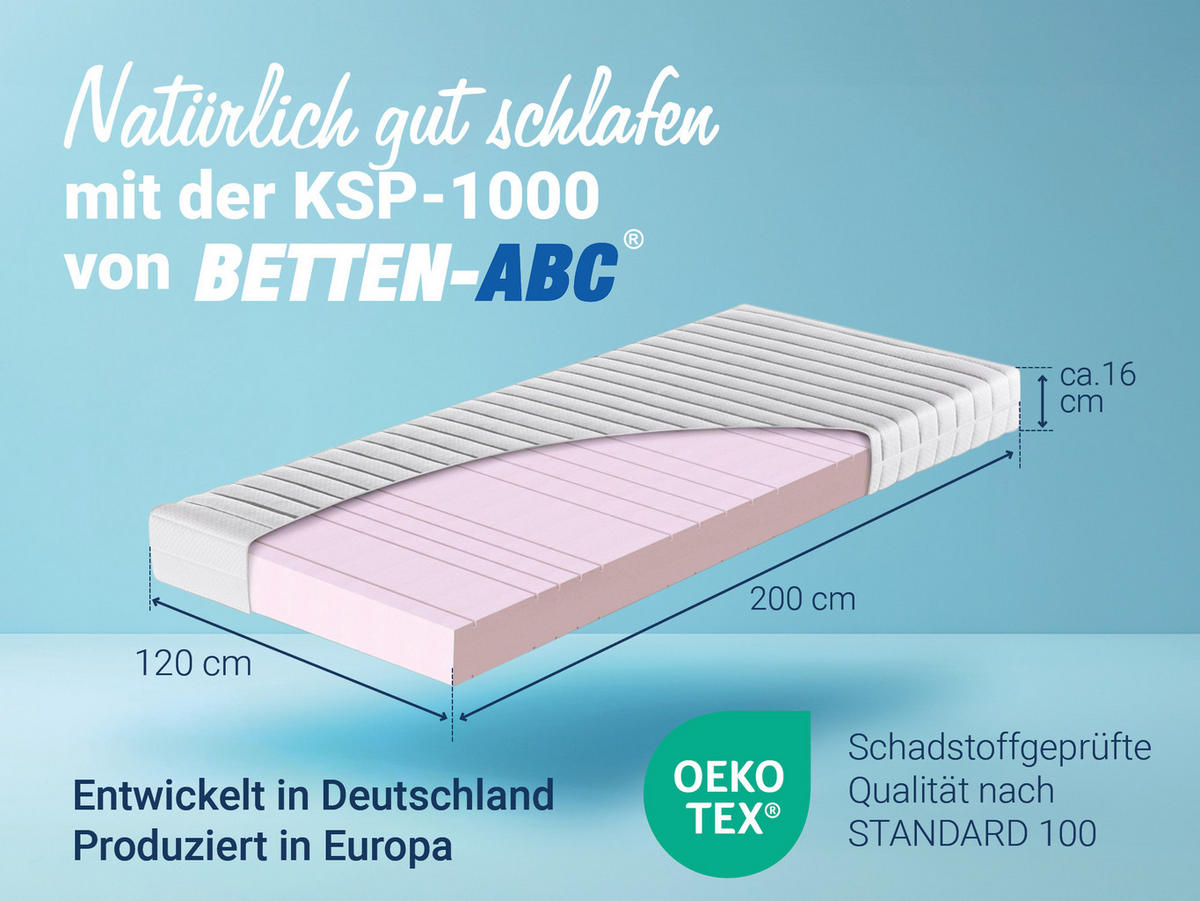 MATRATZE KSP-1000, 9-Zonen, Größe: 120x200, Härtegrad: H3 - Weiß, Textil (120/200cm) - Betten-ABC