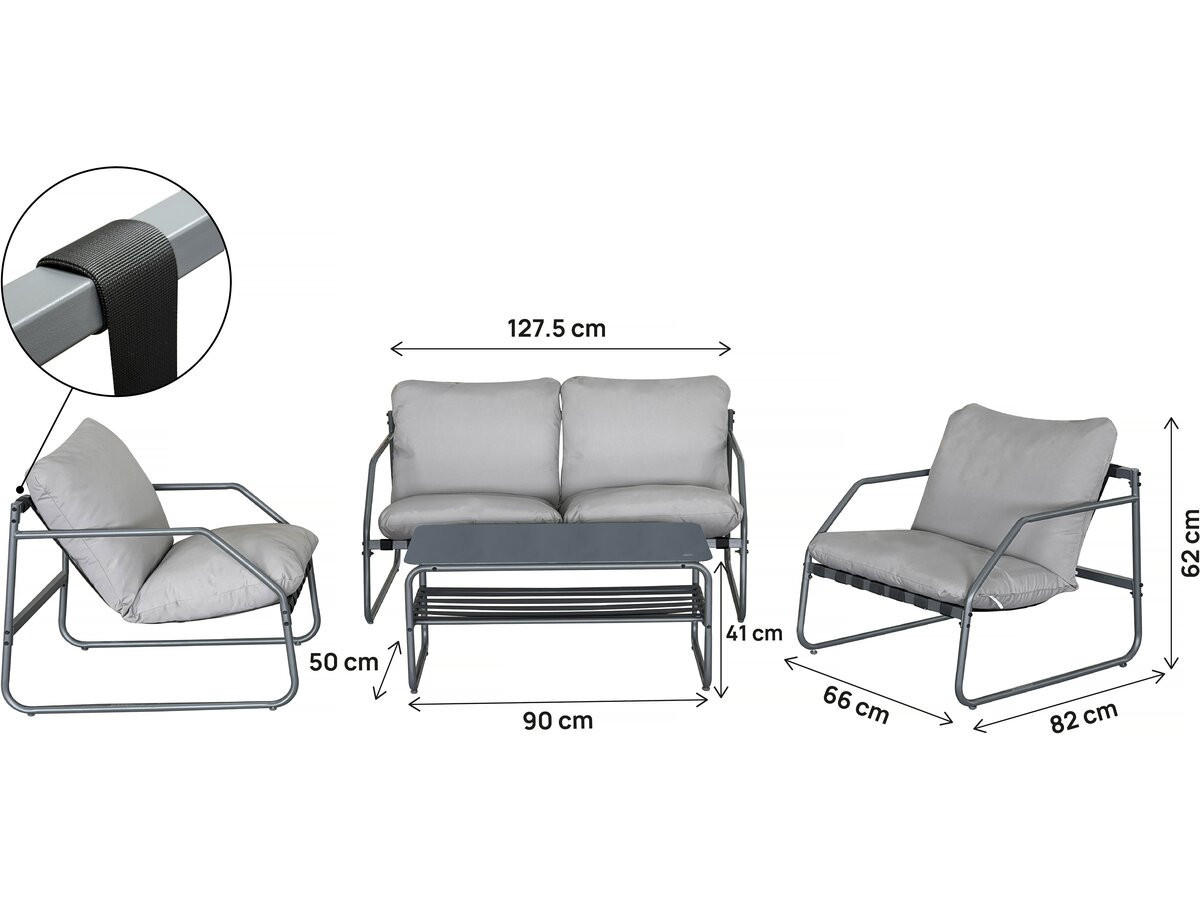 LOUNGEGARNITUR Sora 4-Sitzer Grau - Grau, Metall - Habitat Garten