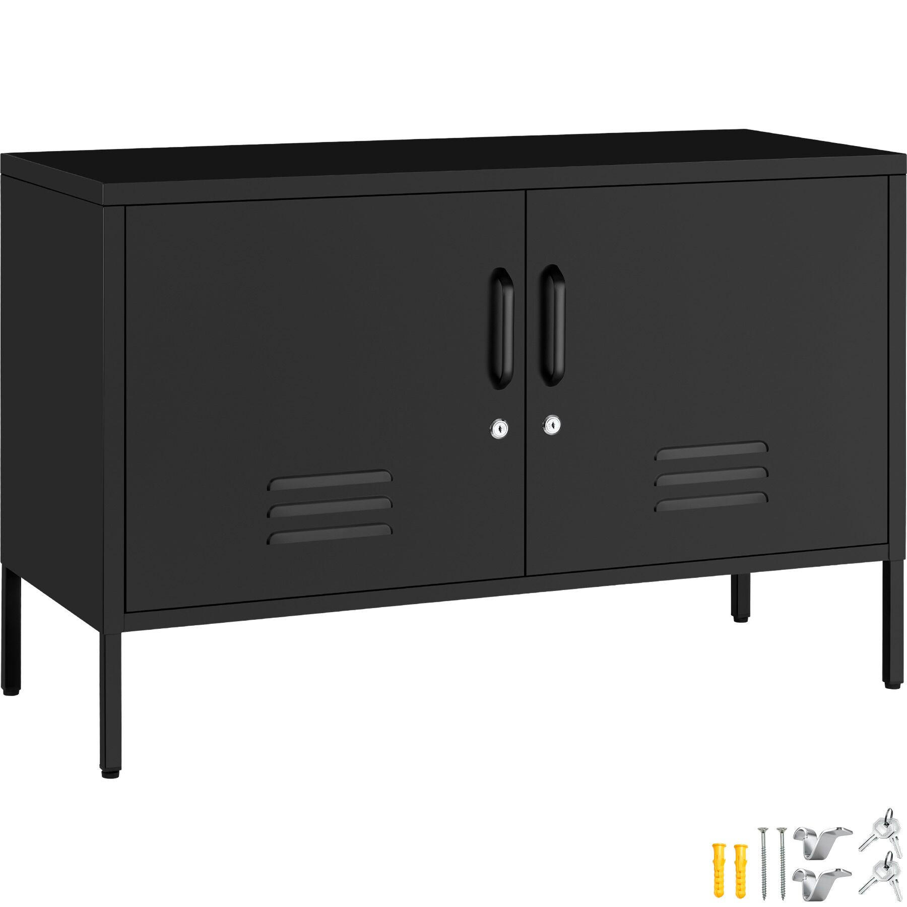 SIDEBOARD Baker, Kippschutz, höhenverstellbare Füße, schwarz - Schwarz, Metall (100/65/42.5cm) - tectake