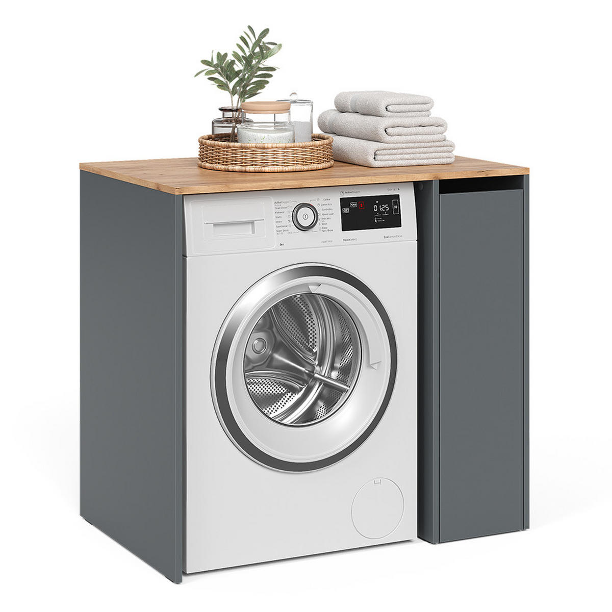 WASCHMASCHINENSCHRANK Viktor, Anthrazit/Goldkraft Eiche, 93.6 x 88.2 cm mit Rollcontainer - Honigeiche/Anthrazit, Holzwerkstoff (93.6/88.2/60cm) - Vicco