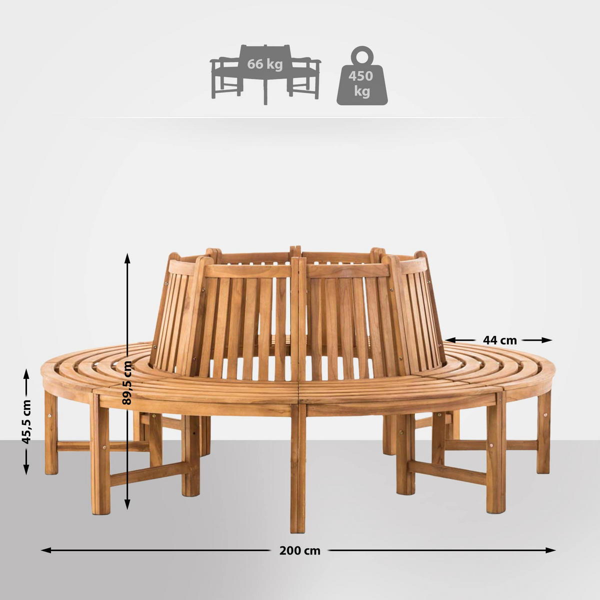GARTENBANK 200/200 cm Holz teak - Teakfarben, Holz (200/89.5/200cm) - CLP