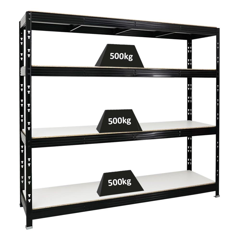 SCHWERLASTREGAL Rhino 180x200x60 cm 4 Melamin-Ebenen 16mm Fachlast 500 kg Schwarz - Schwarz/Weiß, Metall (200/180/60cm) - PROREGAL