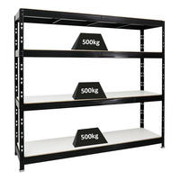 SCHWERLASTREGAL Rhino 180x200x60 cm 4 Melamin-Ebenen 16mm Fachlast 500 kg Schwarz - Schwarz/Weiß, Metall (200/180/60cm) - PROREGAL