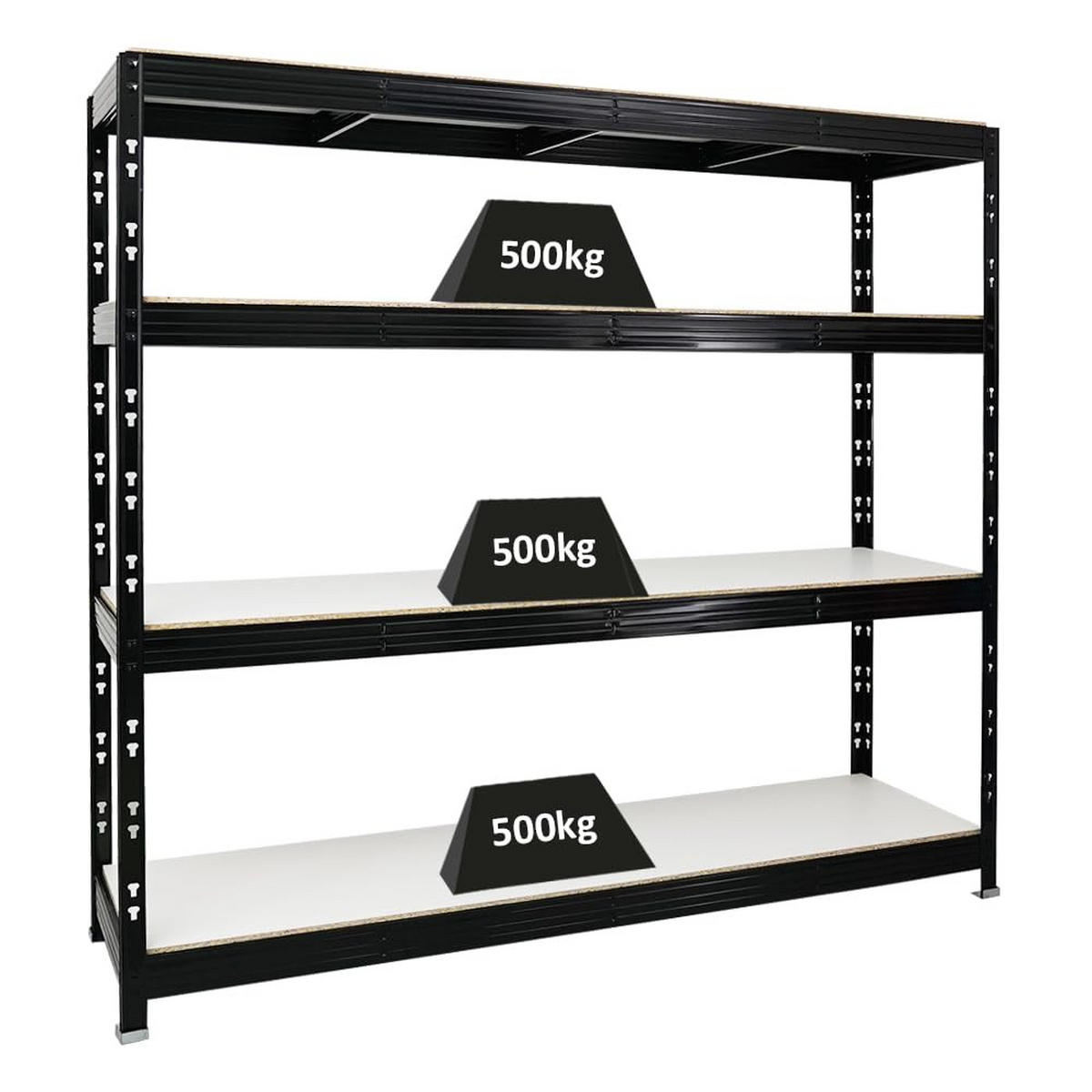 SCHWERLASTREGAL Rhino 180x200x60 cm 4 Melamin-Ebenen 16mm Fachlast 500 kg Schwarz - Schwarz/Weiß, Metall (200/180/60cm) - PROREGAL
