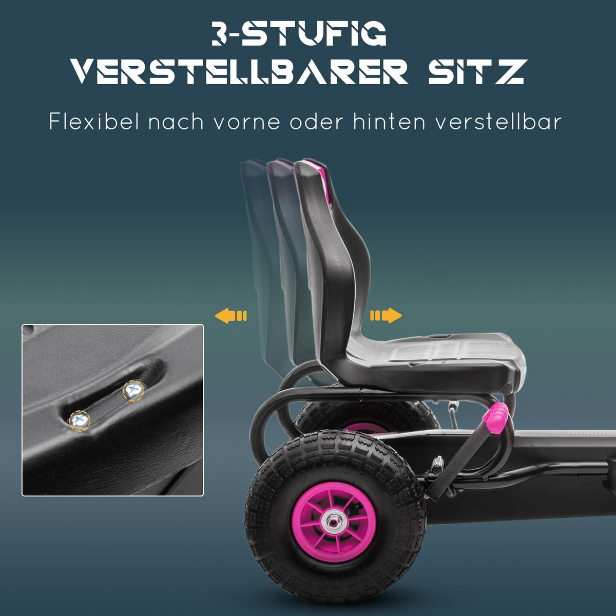 KINDER-GOKART, mit Pedalen, verstellbarem Sitz, ab 5 Jahren - Schwarz/Rosa, Kunststoff/Metall (121/58/61cm) - HOMCOM