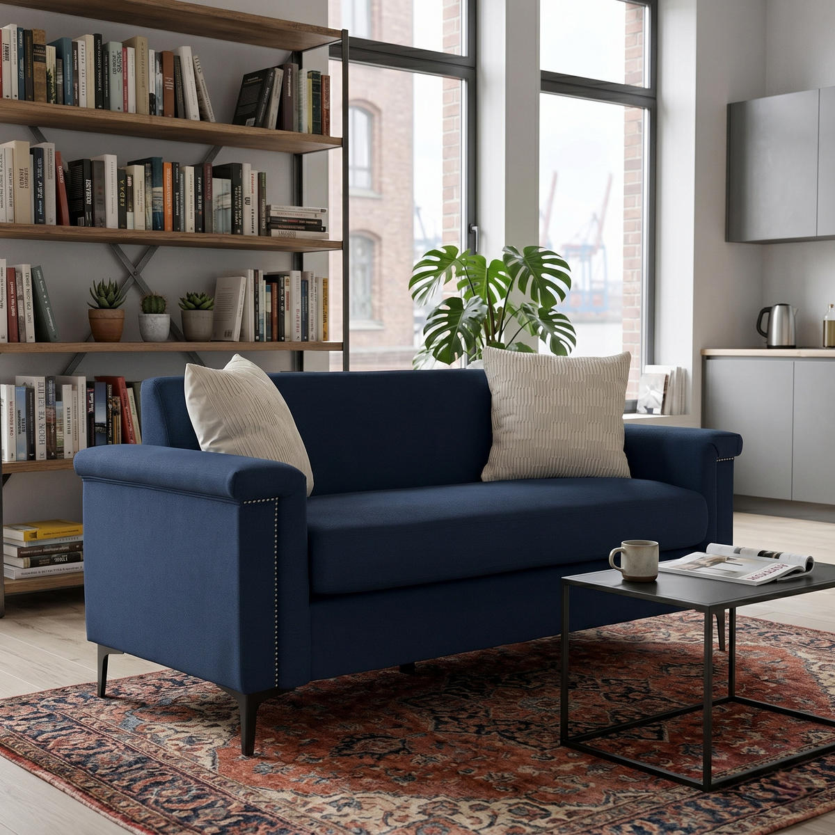 2-SITZER SOFA Leinen Blau mit Metallfüßen - Blau, Holzwerkstoff/Textil (172/81.5/73.5cm) - WISHDOR