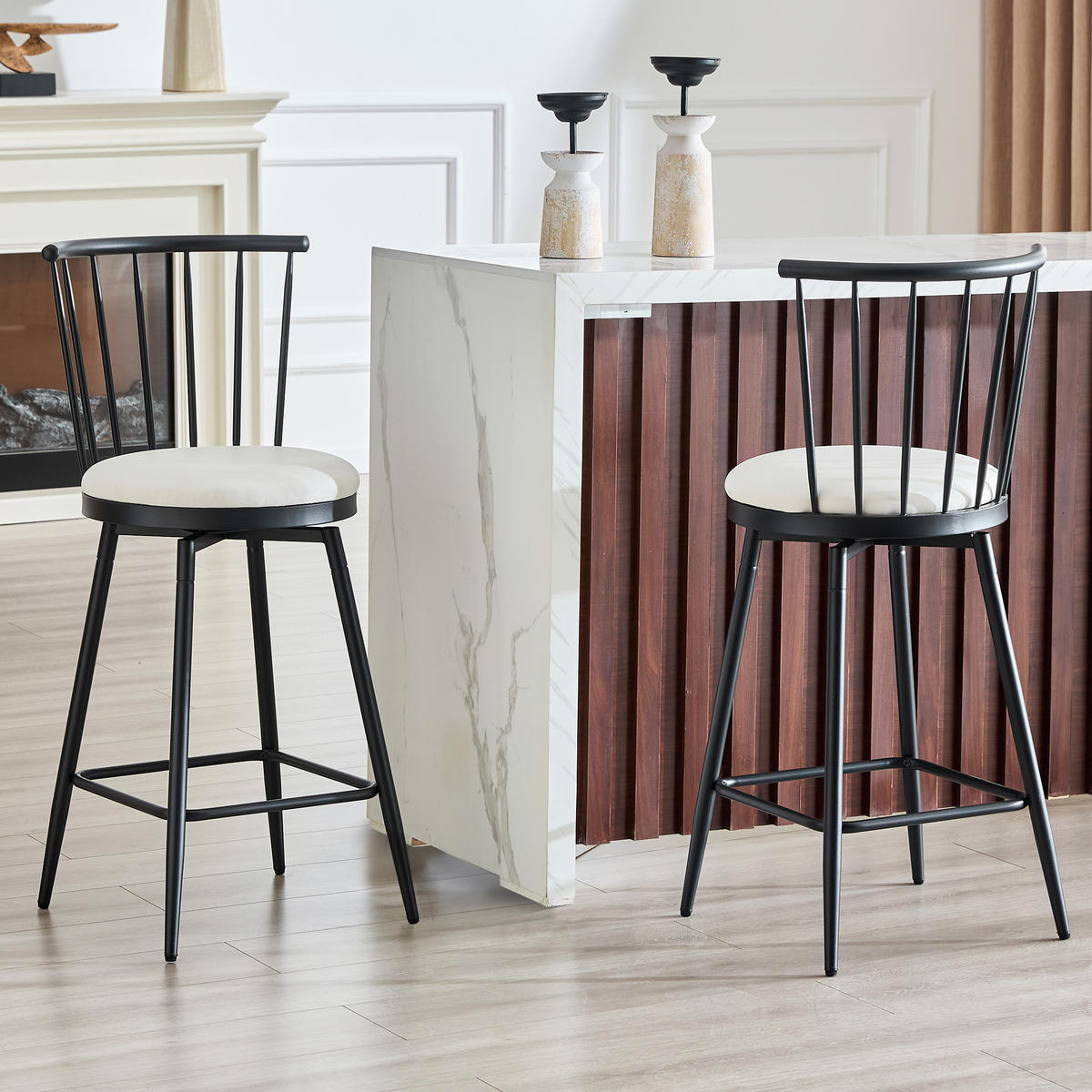 BARHOCKER DE-36667 2er Set mit PU-Bezug und Metallgestell Weiß - Weiß, Metall (39/96/39cm) - ComfortXL