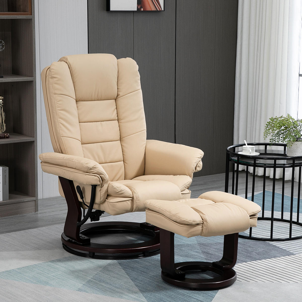 RELAXSESSEL DE-17417 135° neigbar, 360° drehbar mit Fußstütze Beige - Beige, Holz (82/106/85cm) - ComfortXL