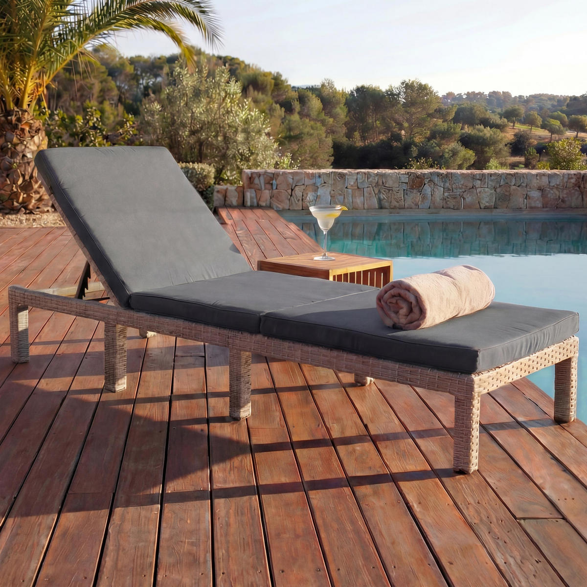 POLY-RATTAN SONNENLIEGE BASIC Grau, Grau - Grau, Kunststoff (60/71/198cm) - MCW