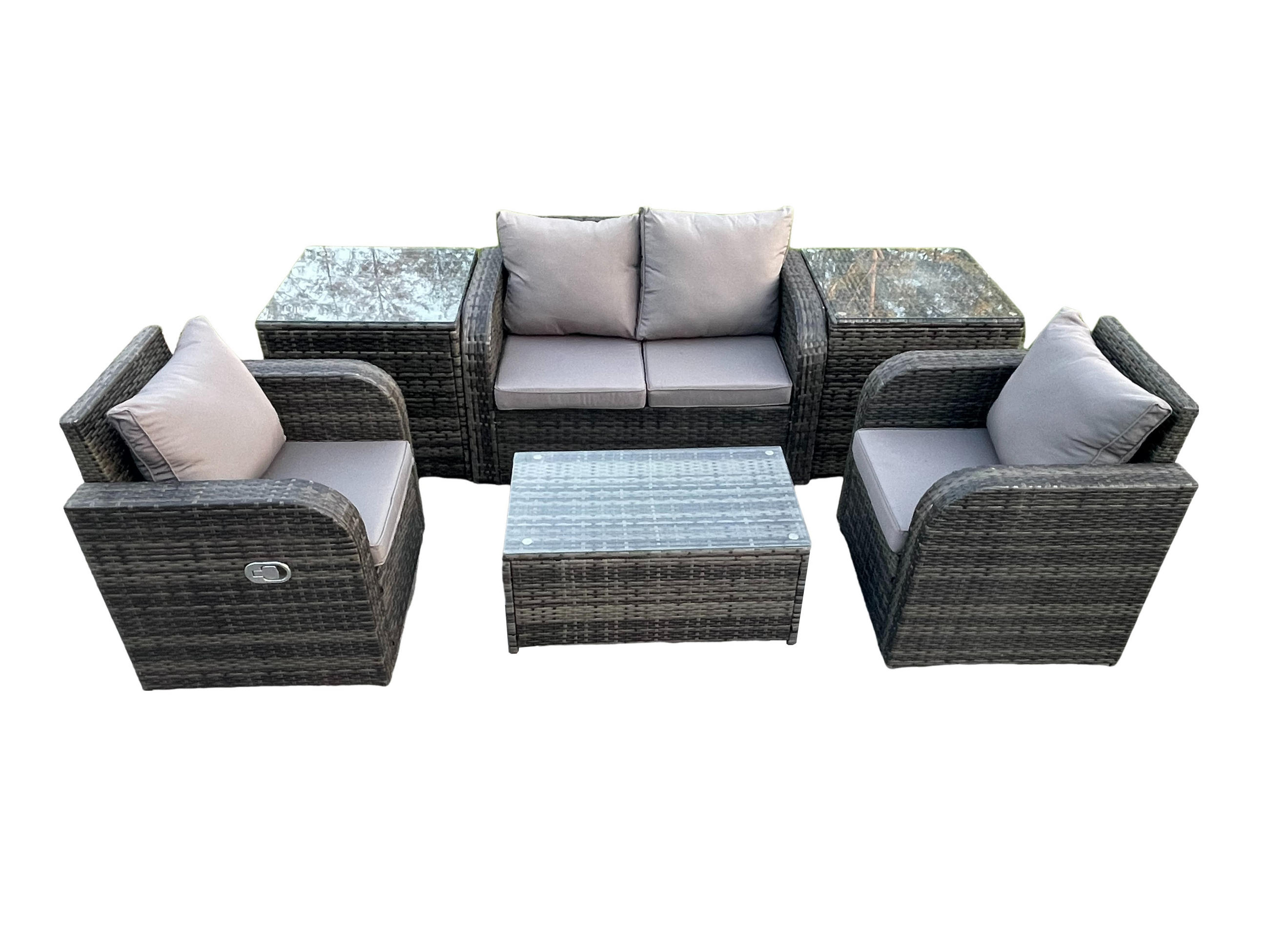 GARTENLOUNGE-SET Polyrattan Dunkelgrau 4-Sitzer - Dunkelgrau, Metall - Fimous