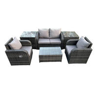 GARTENLOUNGE-SET Polyrattan Dunkelgrau 4-Sitzer - Dunkelgrau, Metall - Fimous