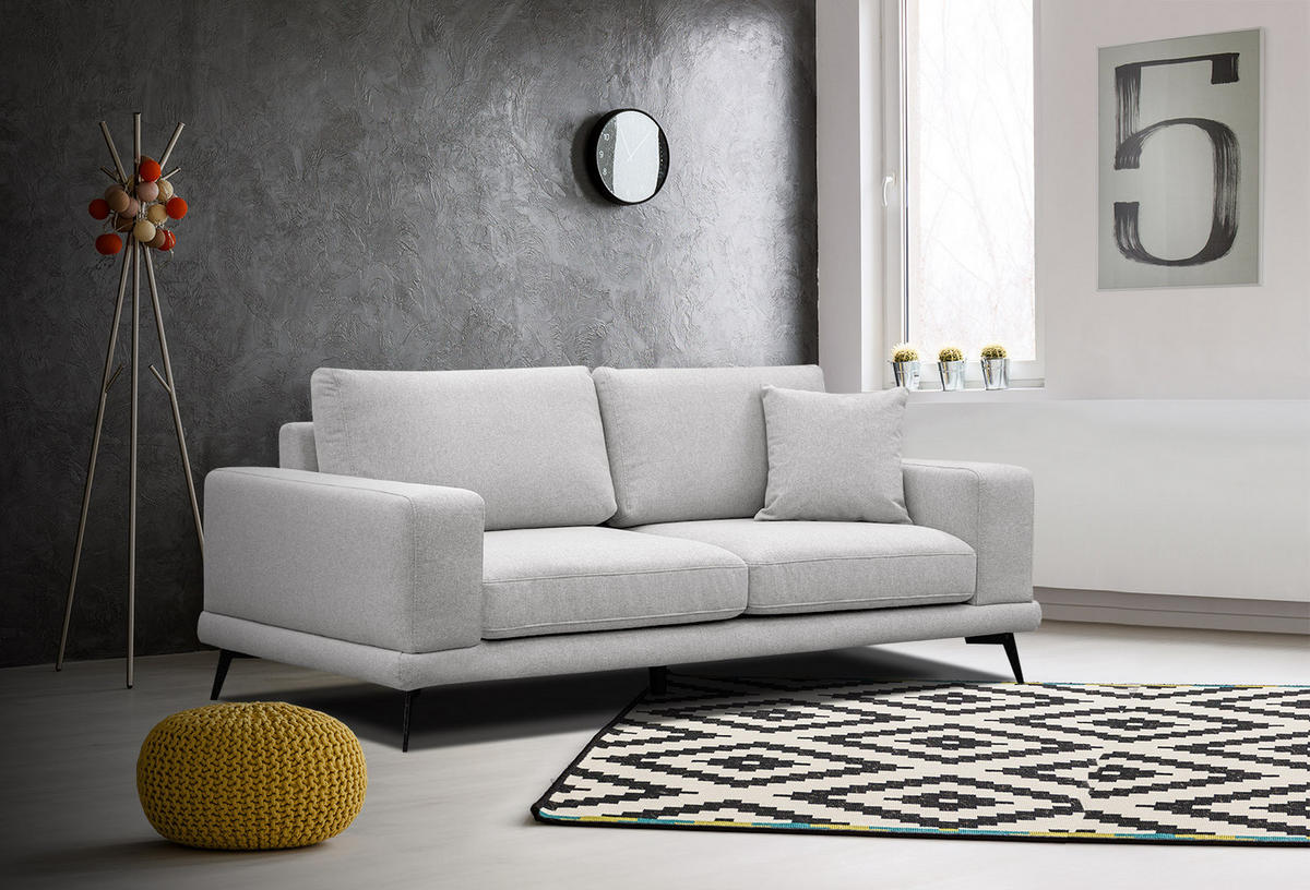 SOFA MEDIOLANE 2,5-Sitzer, hellgrau - Hellgrau, Holzwerkstoff/Textil (203/87/96cm) - Courtois Laville