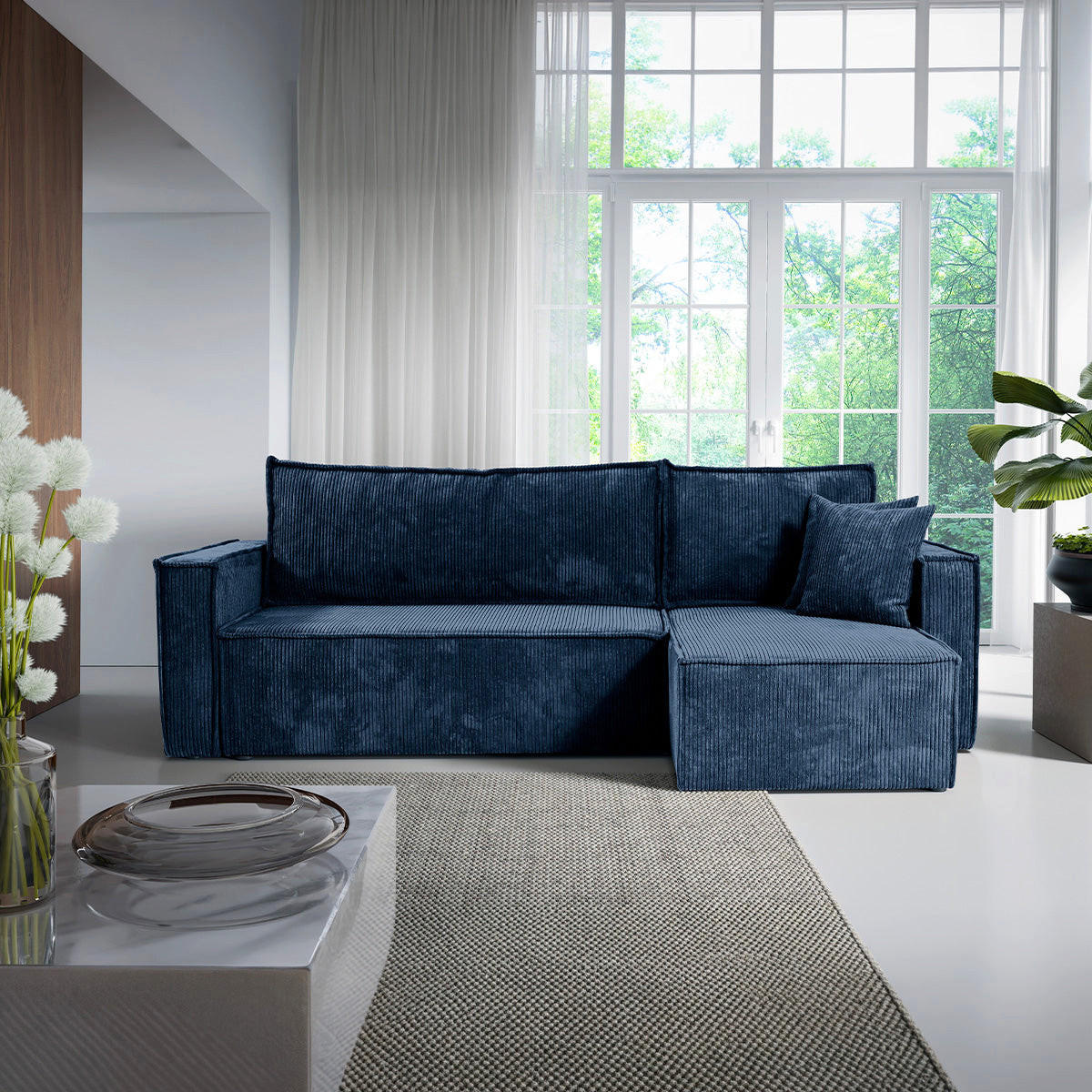 ECKSOFA Ezekiel 3 Sitzplätze Blau - Blau, Holz (236/145cm) - Petits-meubles