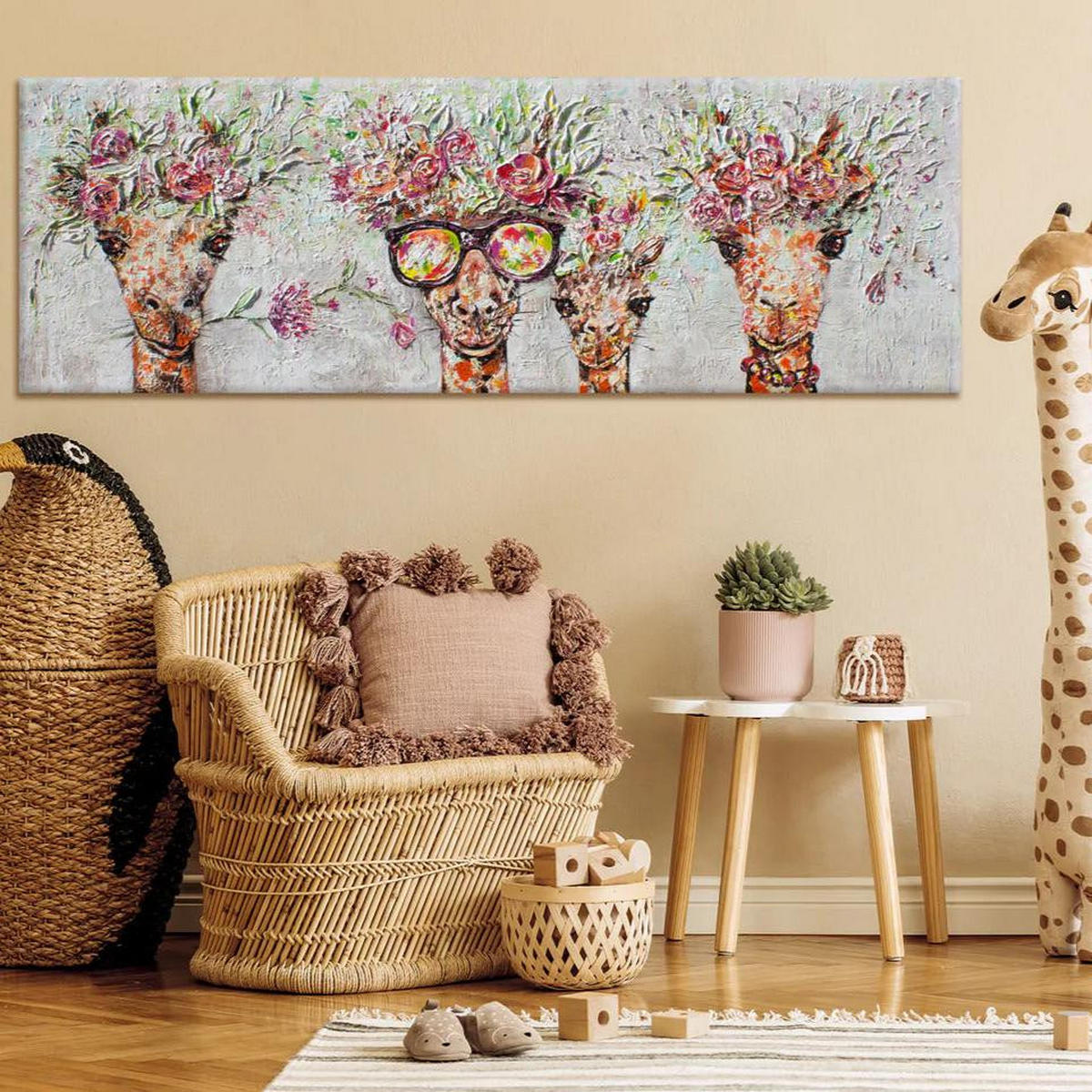 GEMÄLDE Giraffen auf Keilrahmen 120x40 cm - Multicolor, Holz (120/40cm) - YS-art gallery