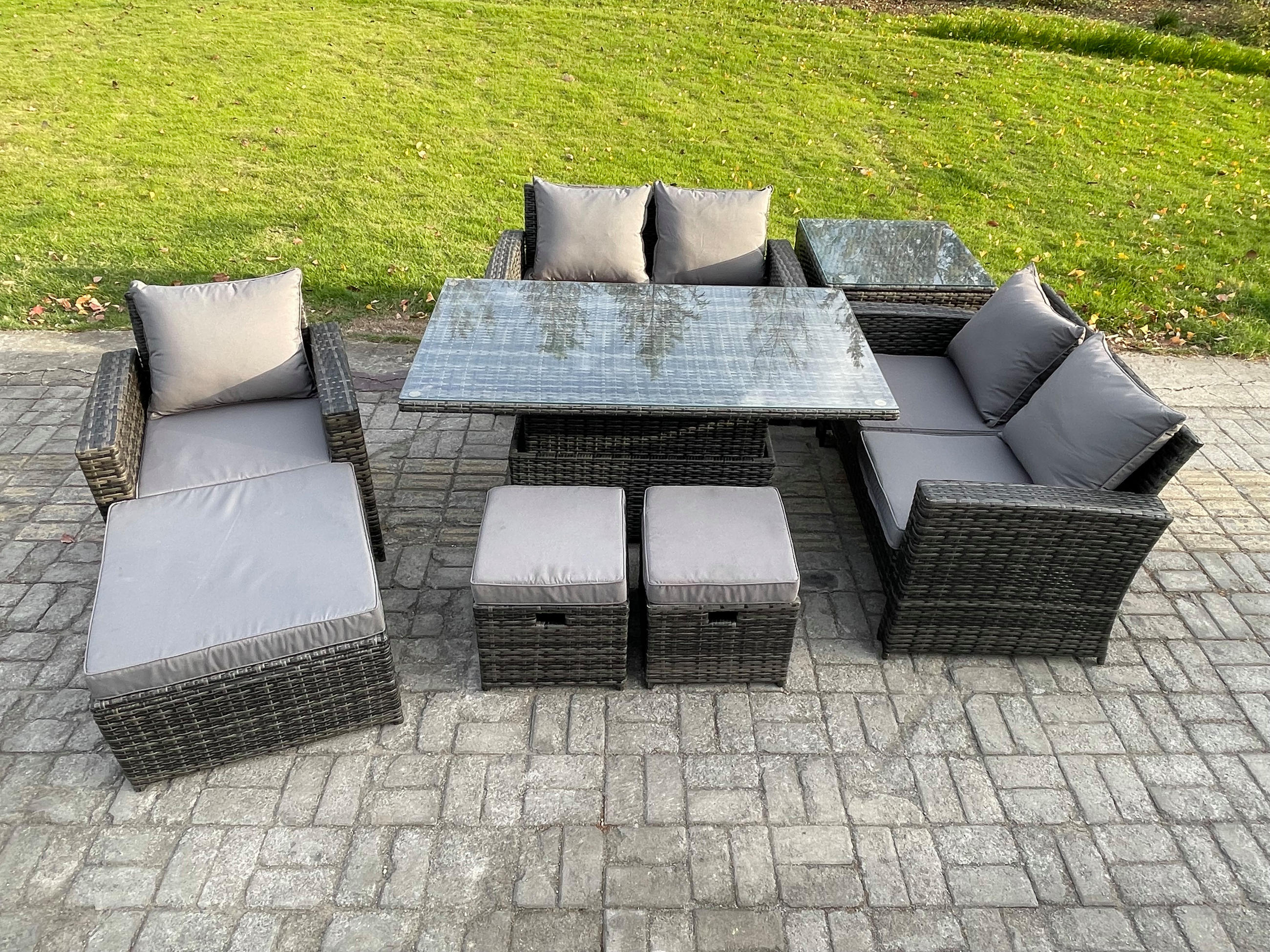 Thumbnail - Fimous Gartenmöbel-Set, Dunkelgrau, Metall, 8-Sitzer, rechteckig, Loungemöbel, Loungemöbel-Sets
