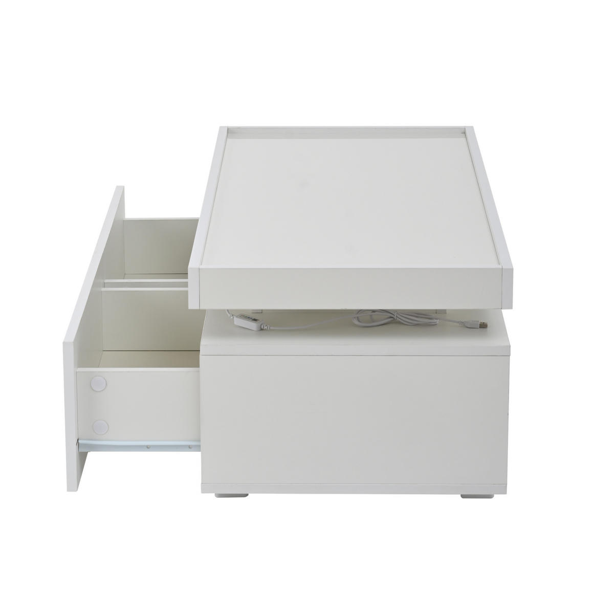 COUCHTISCH 95/45/35 cm mit LED-Beleuchtung, 2 Schubladen und halboffener Ablage, Hochglanz-Design, Weiß - Weiß, Holzwerkstoff (95/45/35cm) - Redom