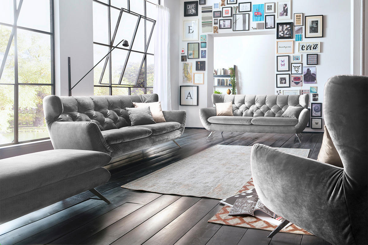 SOFA CHARME Silber Velvet - Silberfarben, Textil/Metall (200/94/95cm) - KAWOLA