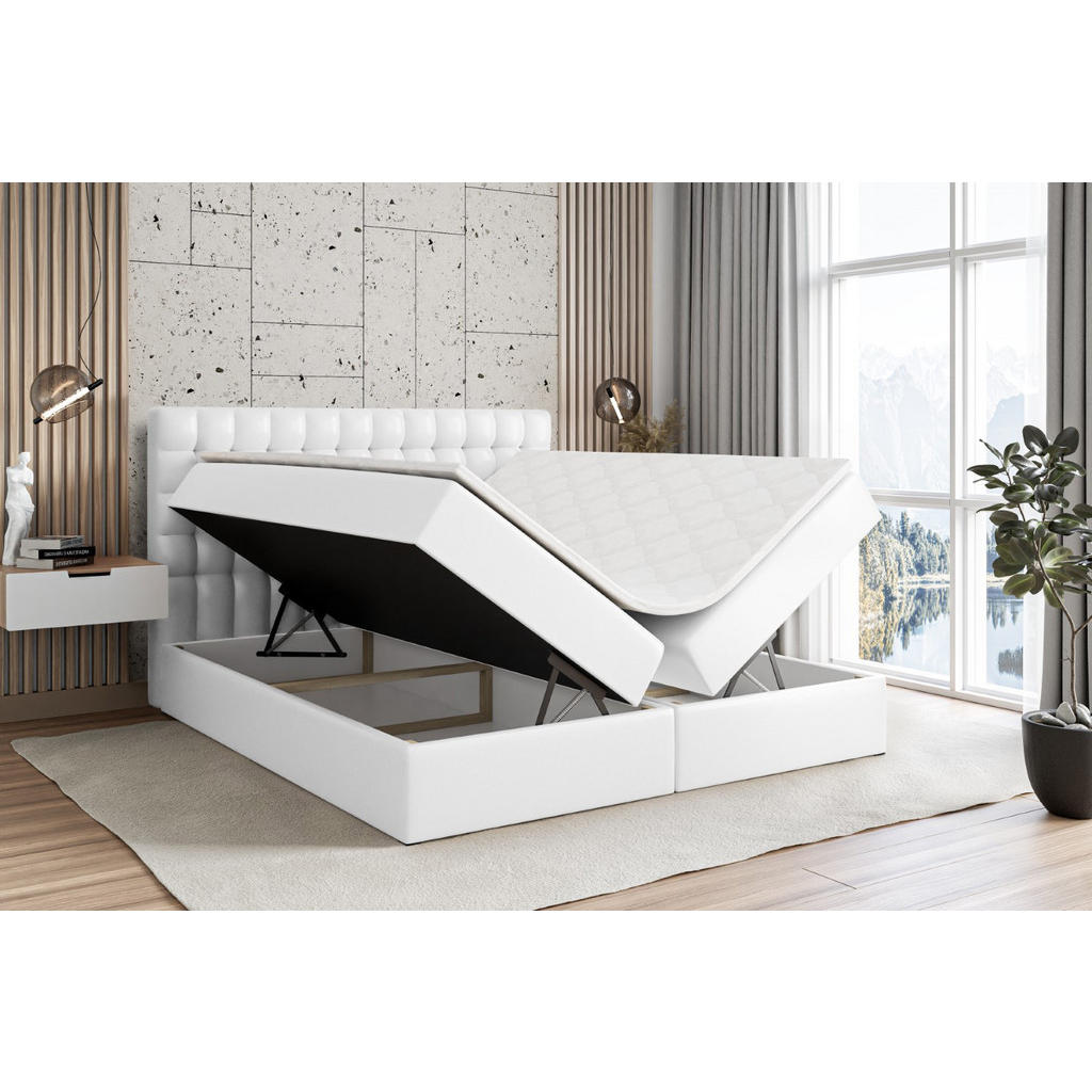 Thumbnail - Altdecor Boxbett, Weiß Hochglanz, Holzwerkstoff, Höhe ca. 20 cm, 180x200 cm, Schlafzimmer, Betten, Boxspringbetten