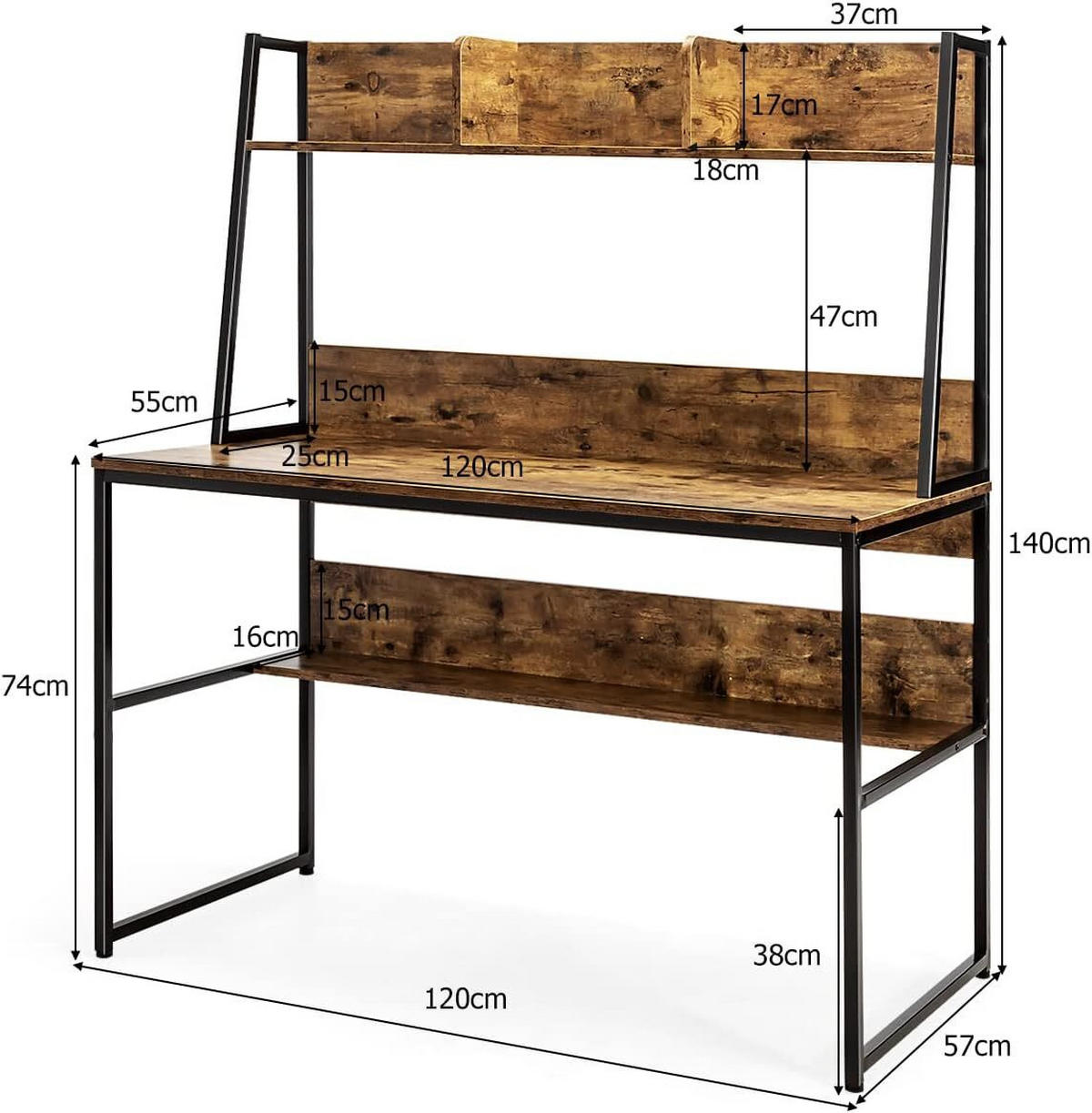 SKRIVBORD 140 cm kaffe - Brun, Trä (57/120/140cm) - COSTWAY