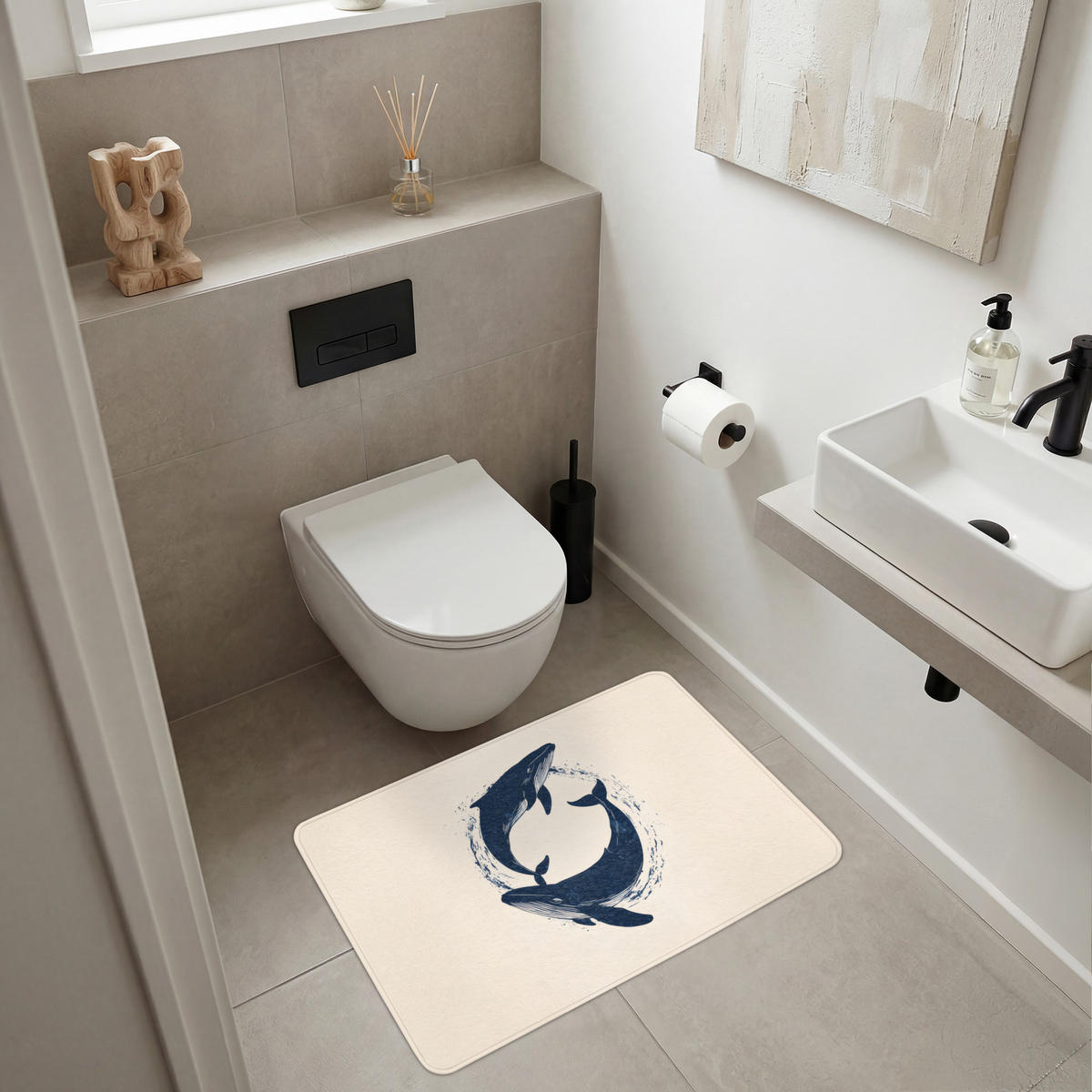 BADEMATTE Wale - Spritzer - Kreis - Dunkelblau 90x60 cm - Dunkelblau, Kunststoff/Textil (90/60cm)