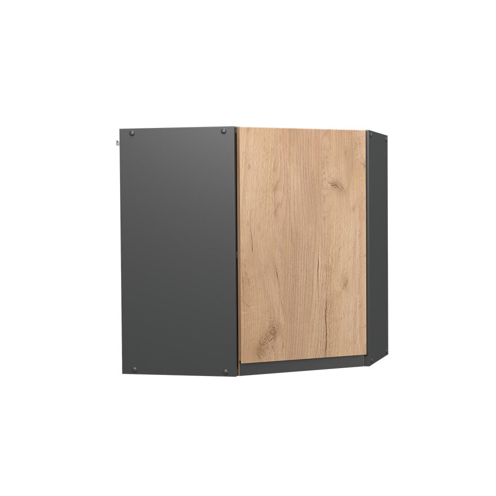 HÖRNHÄNGANDE SKÅP R-Line Goldkraft ek 57 cm J-form Honungsek, Antracit 60/57/31 cm