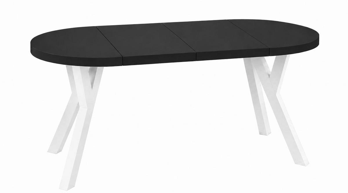ESSTISCH ausziehbar rund ATO, 90-190 cm, Schwarz, weiße Holzbeine - Schwarz/Weiß, Holzwerkstoff/Buchenholz (90/90/77cm) - VENASI MÖBEL