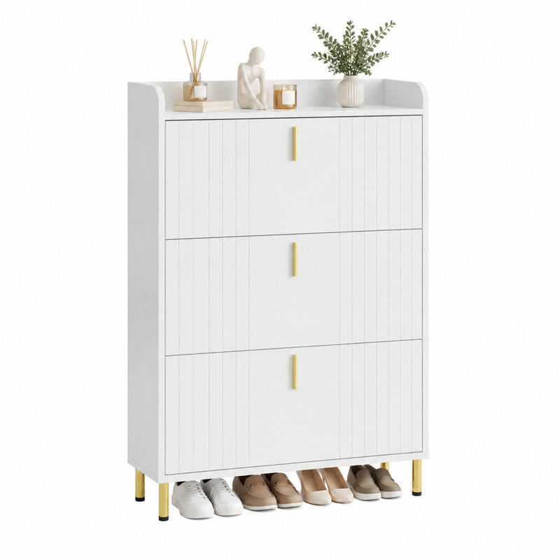 SCHUHSCHRANK mit 3 Klappen 80 x 23 x 123,5 cm MDF Weiß - Weiß, Holzwerkstoff (23.5/123.5/80cm) - Beauniv