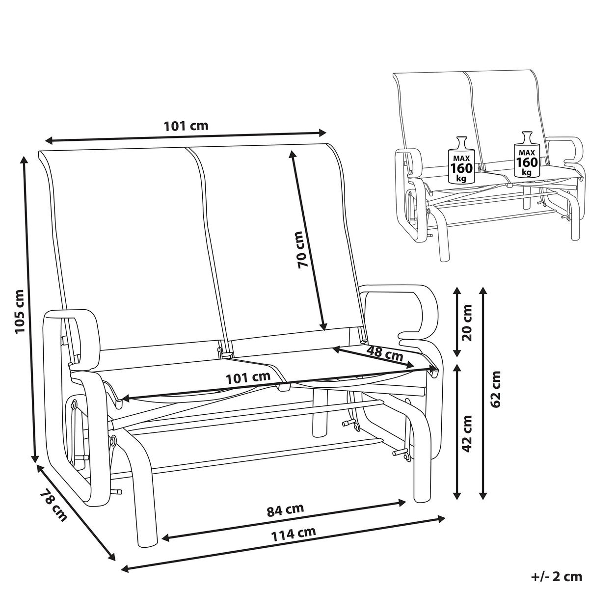 GARTENBANK Aluminium braun Schaukelfunktion 115 cm Borgio - Braun, Metall (114/105/78cm) - Beliani