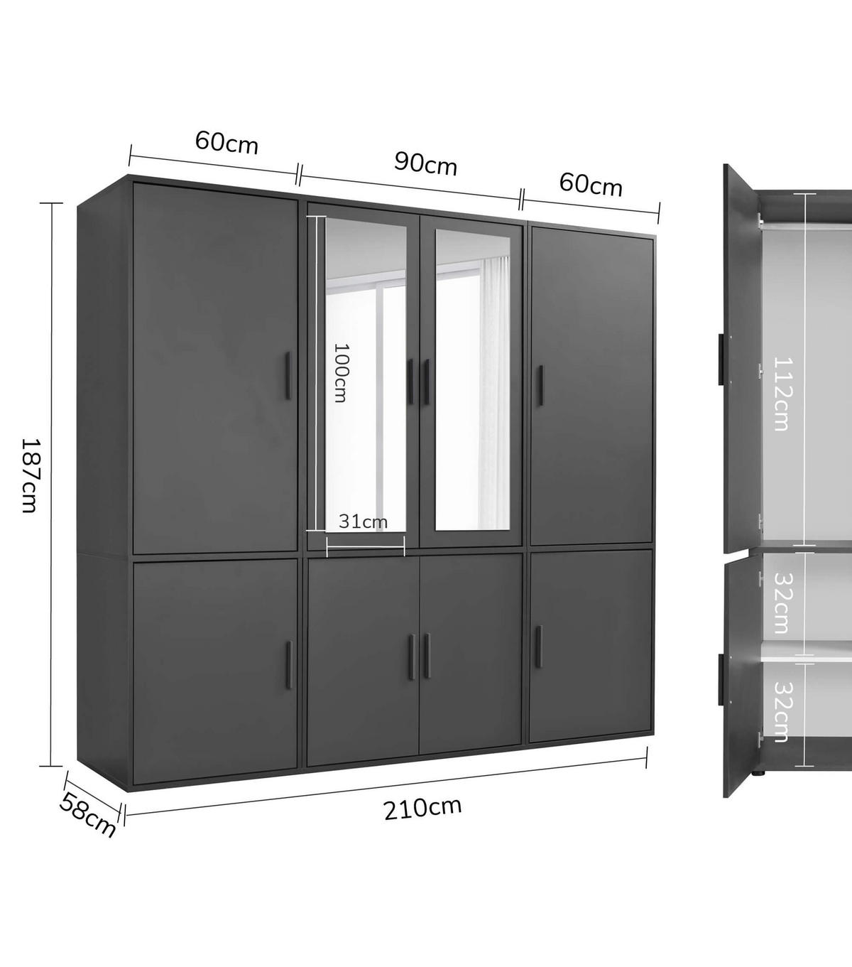 KLEIDERSCHRANK mit Spiegel Der Grenzenlose - Anthrazit, Holzwerkstoff (210/187/58cm) - Mokebo