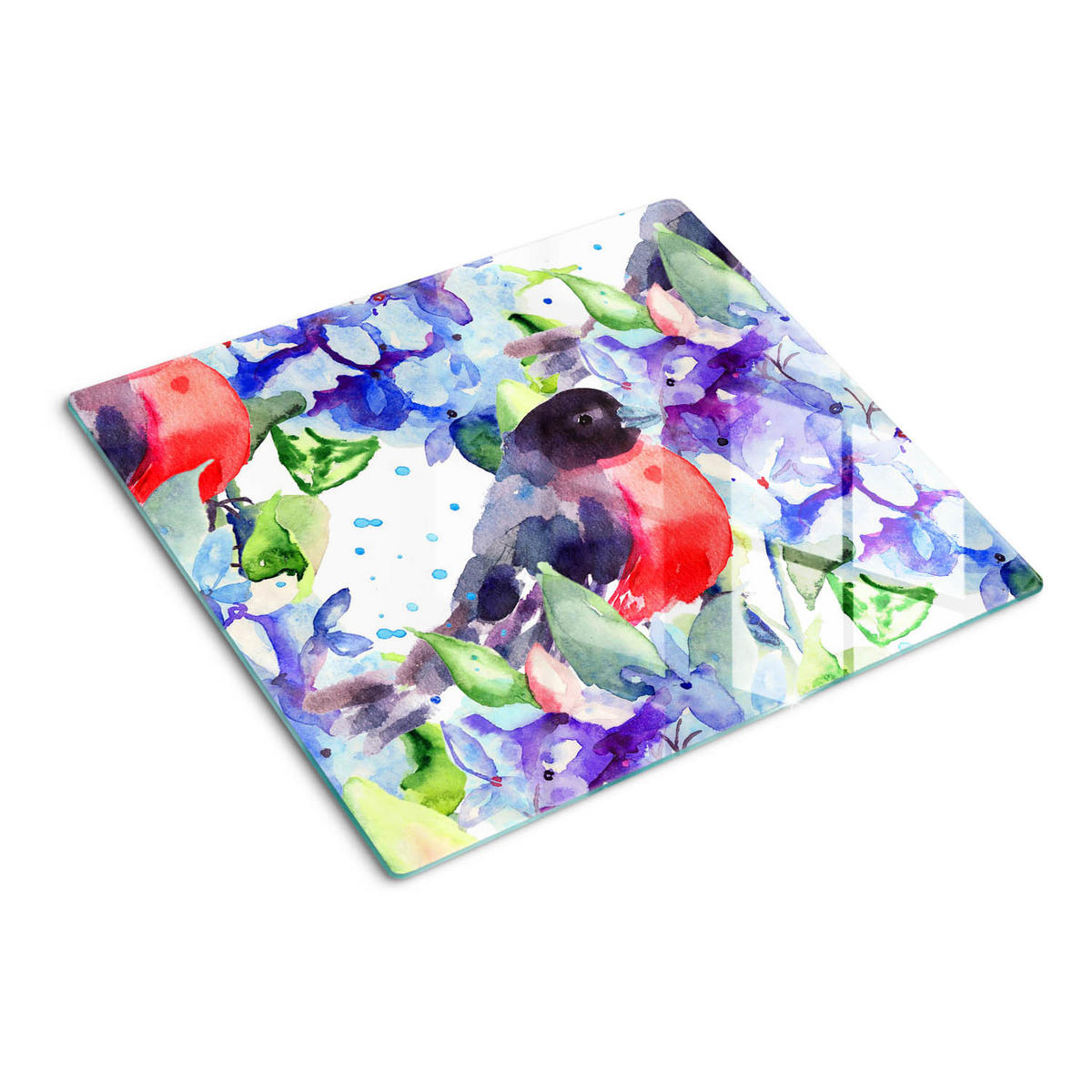 GLASPLATTE 60x52 cm Vogel und Blumen - Gelb/Multicolor, Glas (60/0.4/52cm) - TULUP
