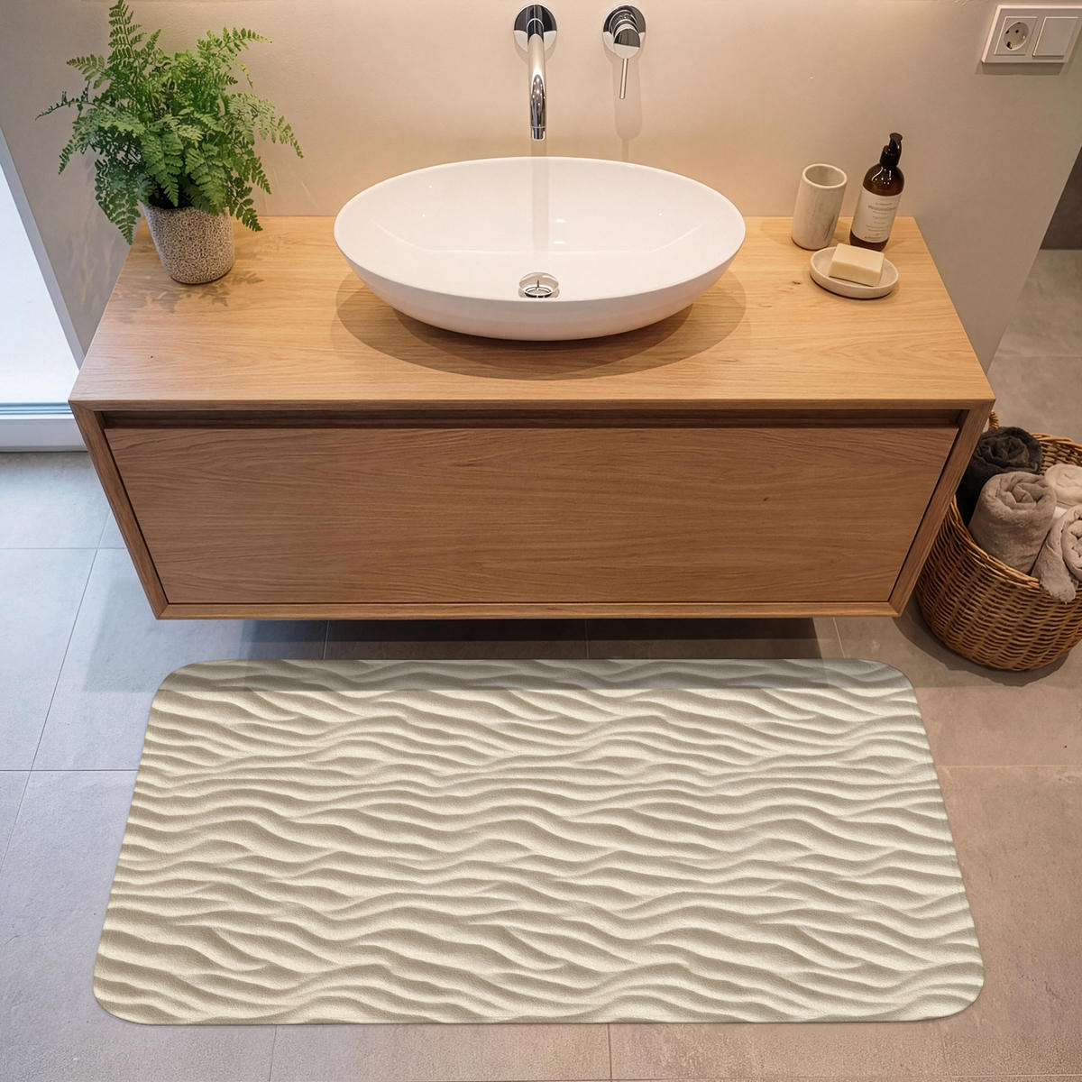 KÚPEĽŇOVÁ PREDLOŽKA Piesok - Vlny - Béžová 120x60 cm - béžová, textil/plast (120/60cm) - OnlyWow