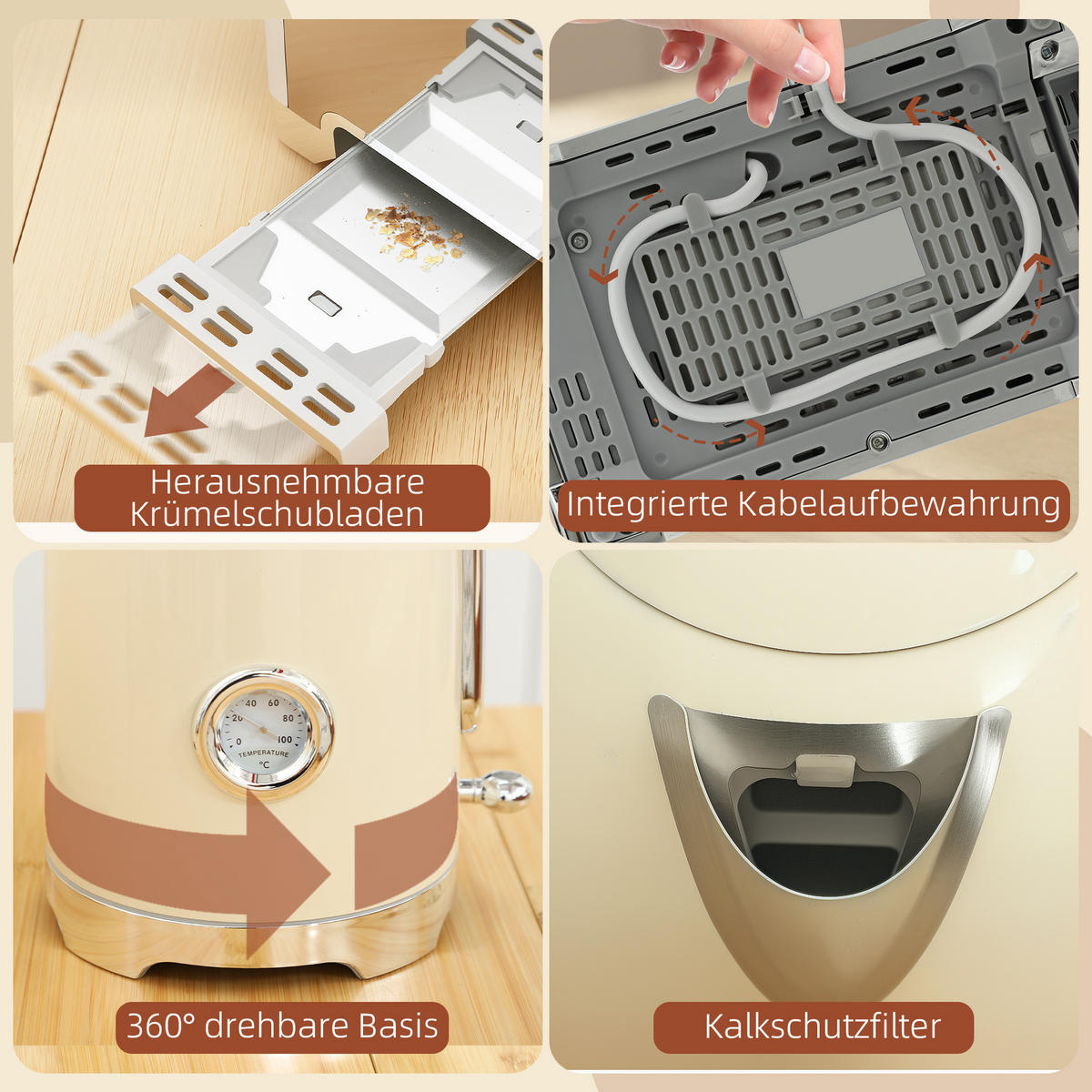 TOASTER mit Wasserkocher DE-07885 Creme - Creme, Kunststoff (16/24.4/23.5cm) - ComfortXL