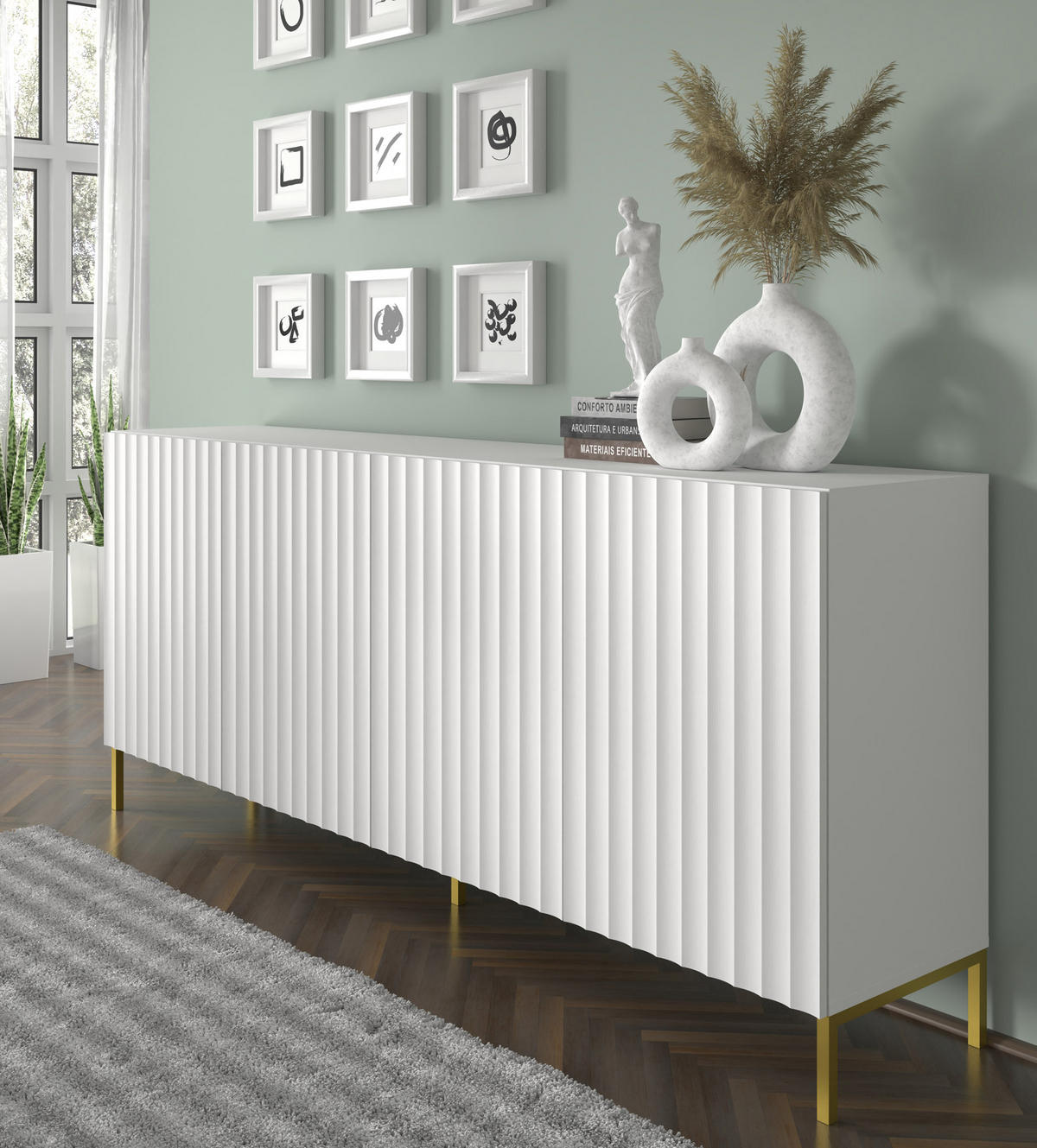 KOMMODE Weiß, Gold 200/87/42 - Weiß, Holzwerkstoff (200/87/42cm) - RAUMHIRSCH FURNITURE