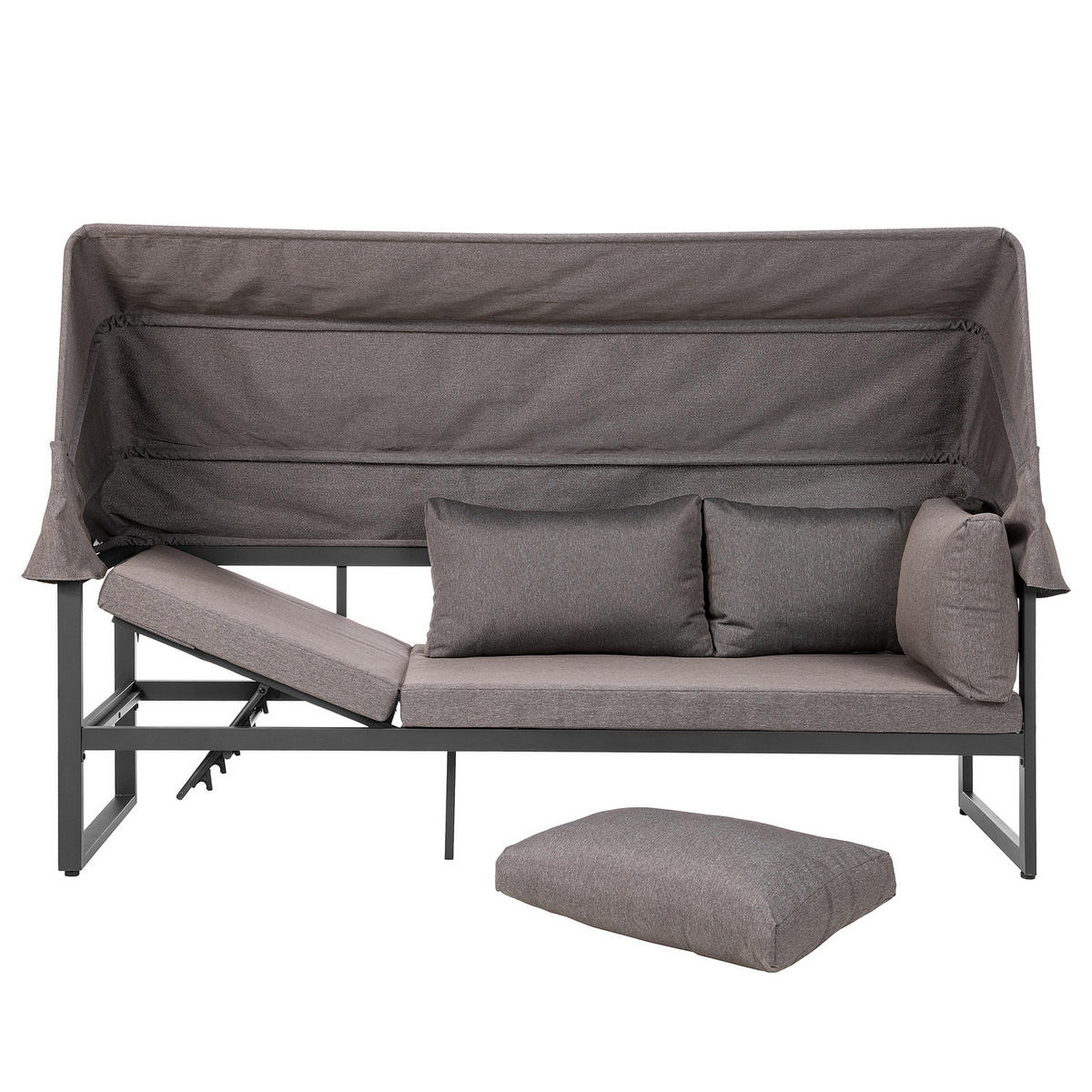 LOUNGESET - Stahl / Polyester - Grau - 5-teilig - Braun/Grau, Holz/Textil - home24