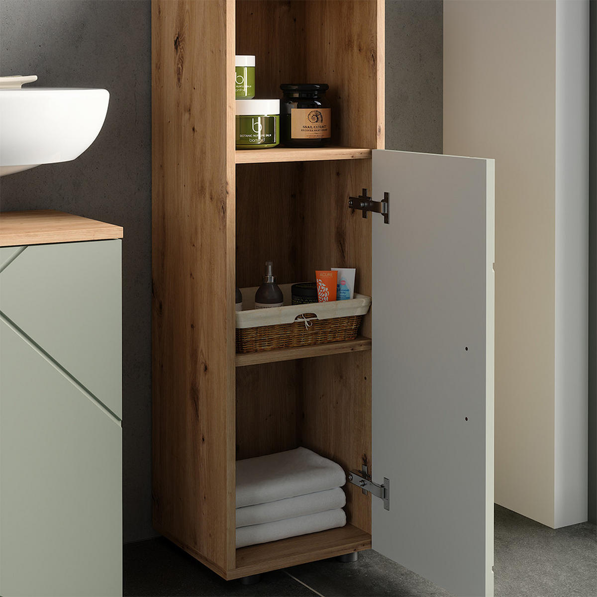 BADMÖBEL-SET Irma Salbeigrün 3 Teile - Salbeigrün, Holzwerkstoff (80/58.6/41cm) - Vicco