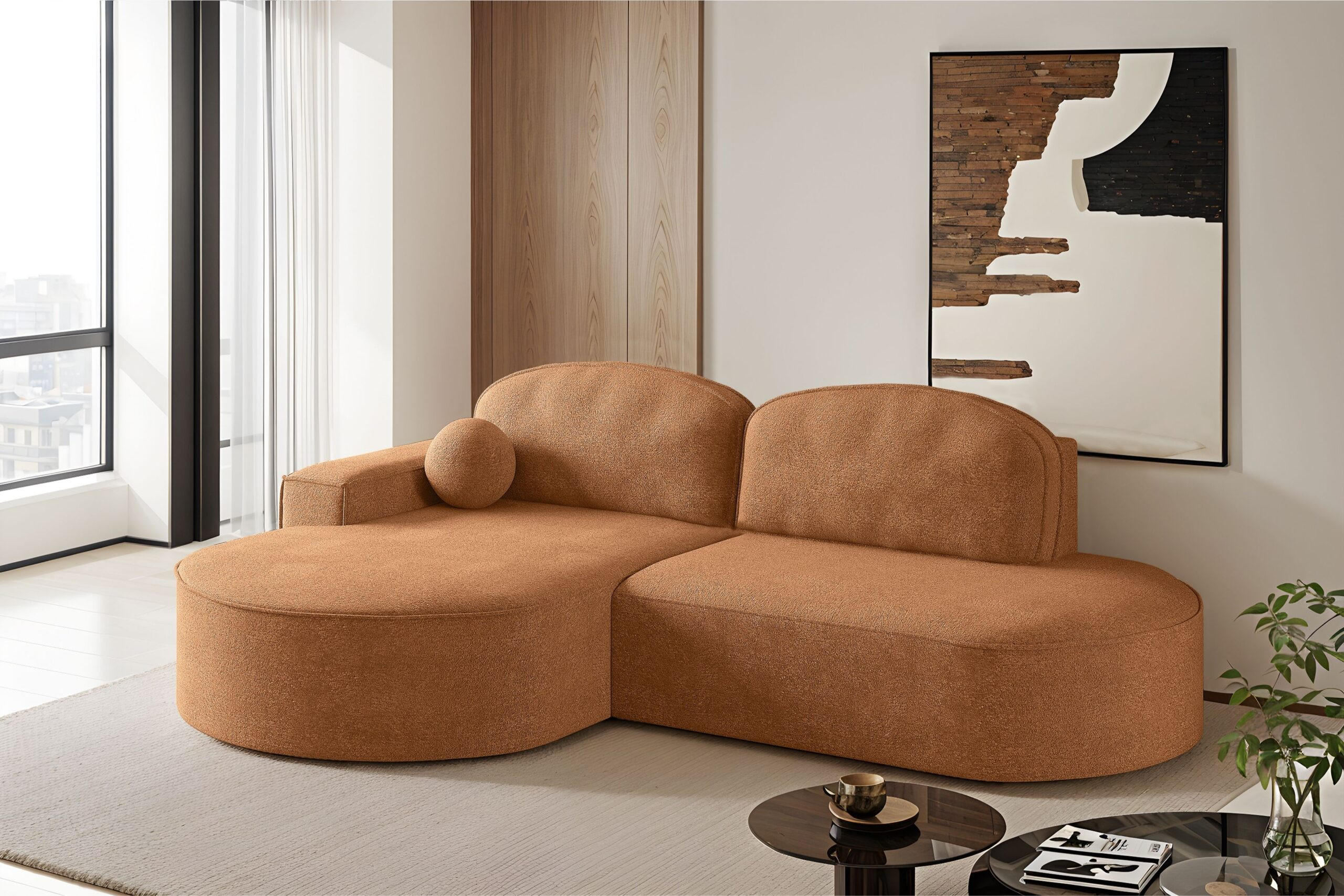 ECKSOFA mit Schlaffunktion und Bettkasten Modena Runden stoff Arena Orange Links - Orange, Holz (179/278cm) - Kaiser Möbel