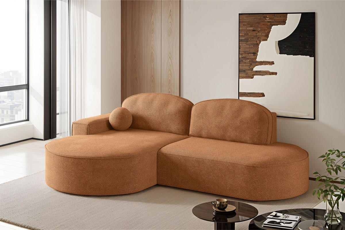 ECKSOFA mit Schlaffunktion und Bettkasten Modena Runden stoff Arena Orange Links - Orange, Holz (179/278cm) - Kaiser Möbel