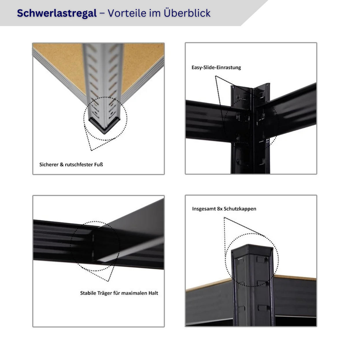 SCHWERLASTREGAL Ragnar inkl. 8x Aufbewahrungsbox 45 Liter - Schwarz, Metall (120/180/40cm) - PROREGAL