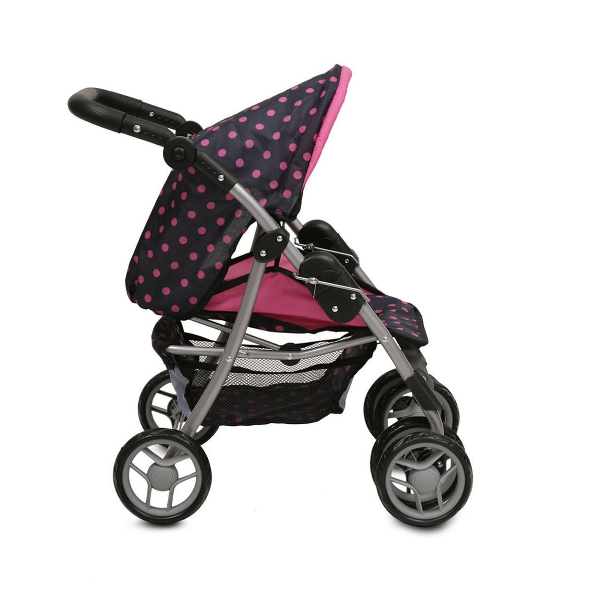 PUPPENBUGGY Punkte 9352 Schiebehöhe bis 62 cm, zusammenklappbar, Sonnendach, Polyester - Blau, Metall (37.5/61/51cm) - Moni
