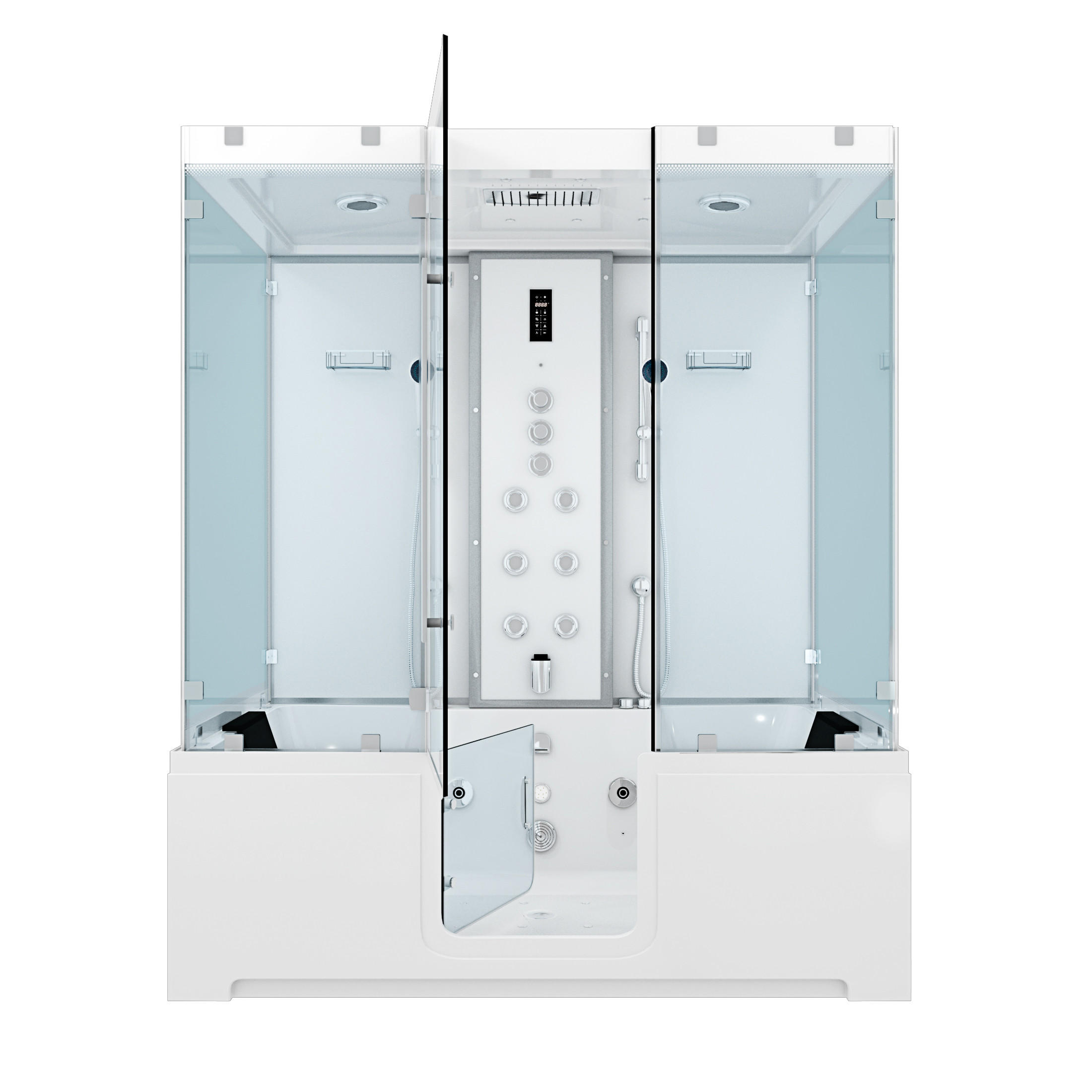 BADEWANNE Dusche K88-WS-TH-B-SC-EA Duschtempel - Weiß, Glas/Kunststoff (100/228/180cm) - AcquaVapore by Sandra Jentho