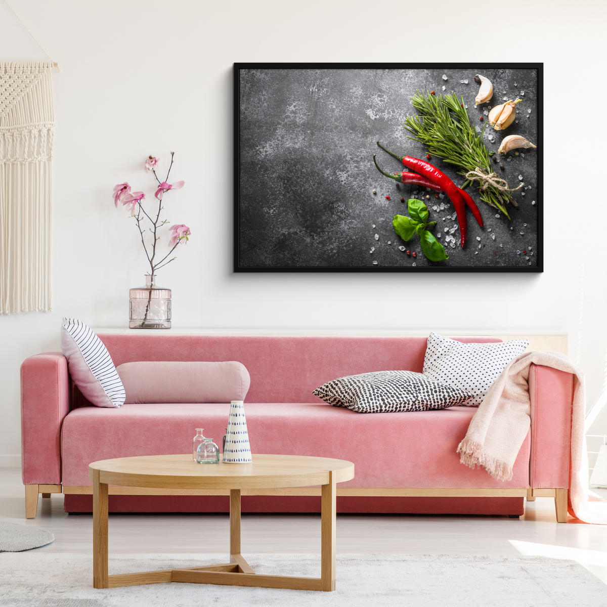 ZARÁMOVANÝ PLAGÁT Korenie - bylinky - korenie - betón 120x80 cm - tmavosivá, papier (120/80cm) - MuchoWow