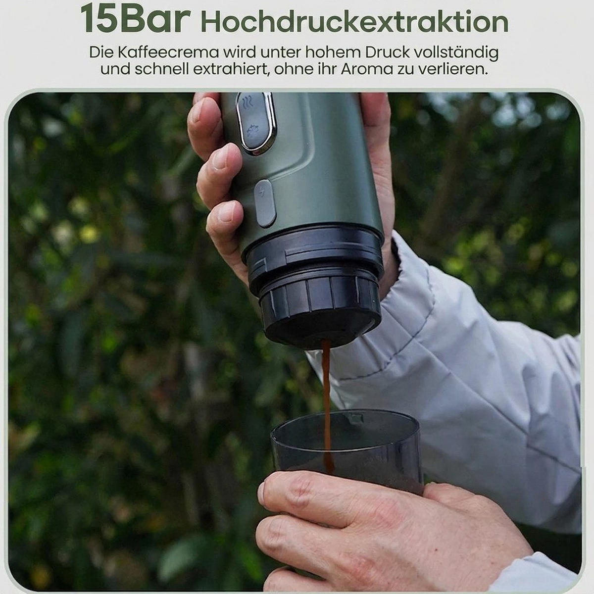 ESPRESSOMASCHINE Tragbare Auto 15 Bar 1200mAh für Auto, Reise/Camp - Grün, Metall (7.5/22/7.5cm) - BEXEVUE