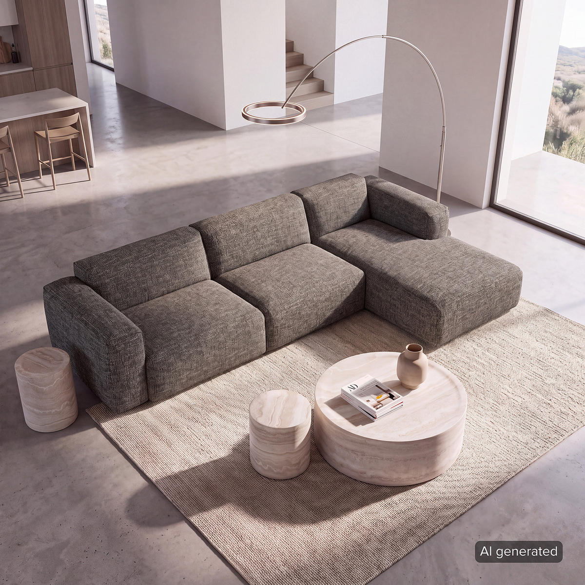 3-SITZER ECKSOFA mit Longchair - Schwarz/Grau, Kunststoff/Textil (317/173cm) - home24